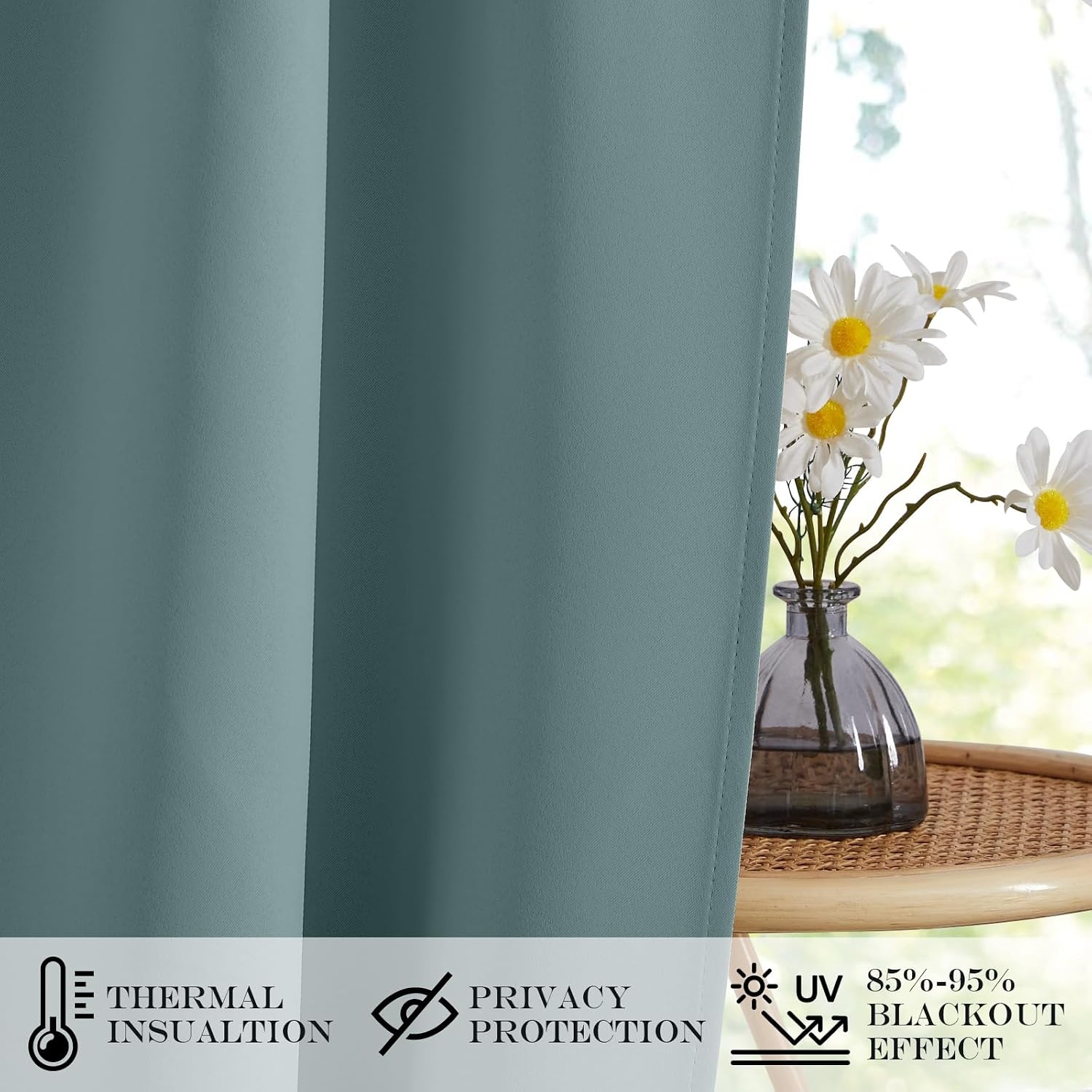 image:imageNICETOWN Stone Blue Blackout Door Curtains with Tieback for French WindowGreyish Blue