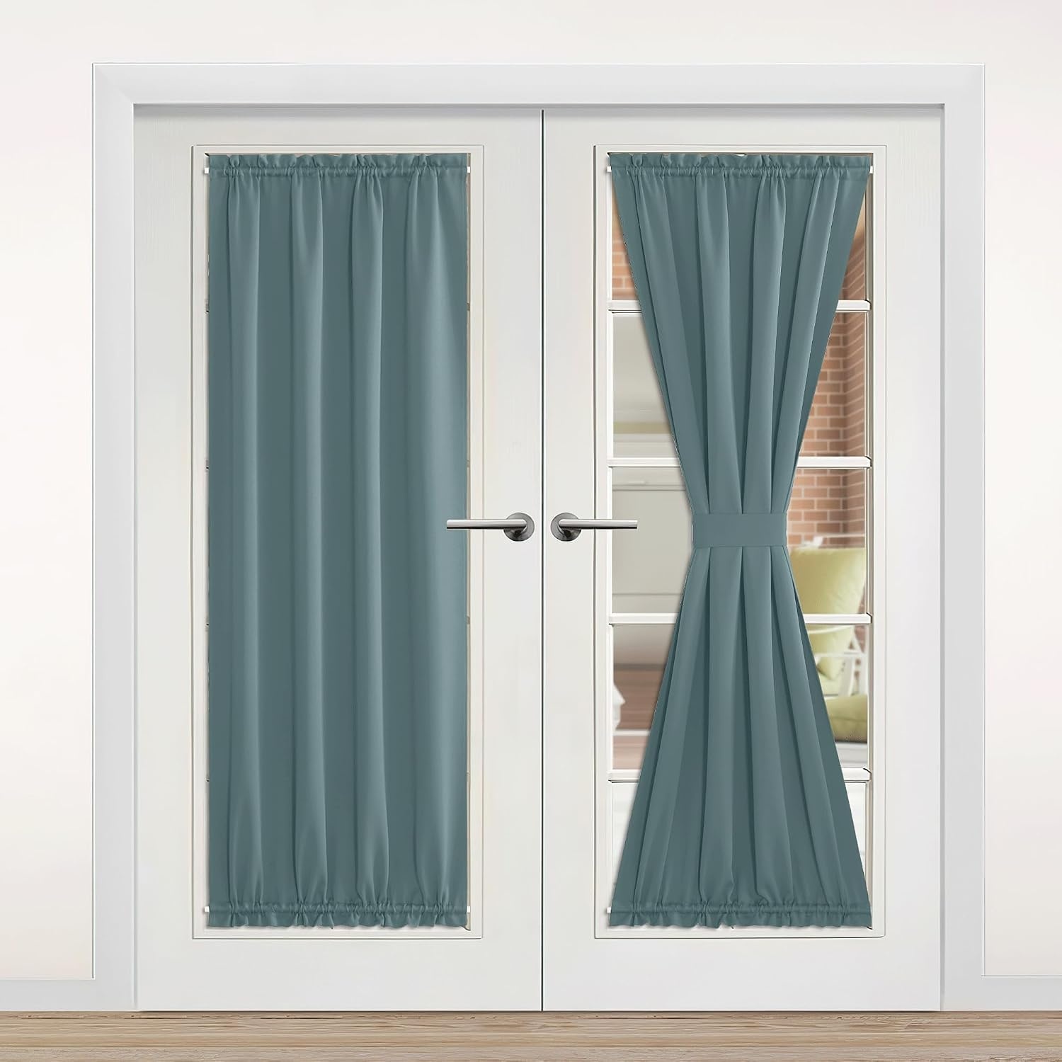 image:imageNICETOWN Stone Blue Blackout Door Curtains with Tieback for French WindowGreyish Blue