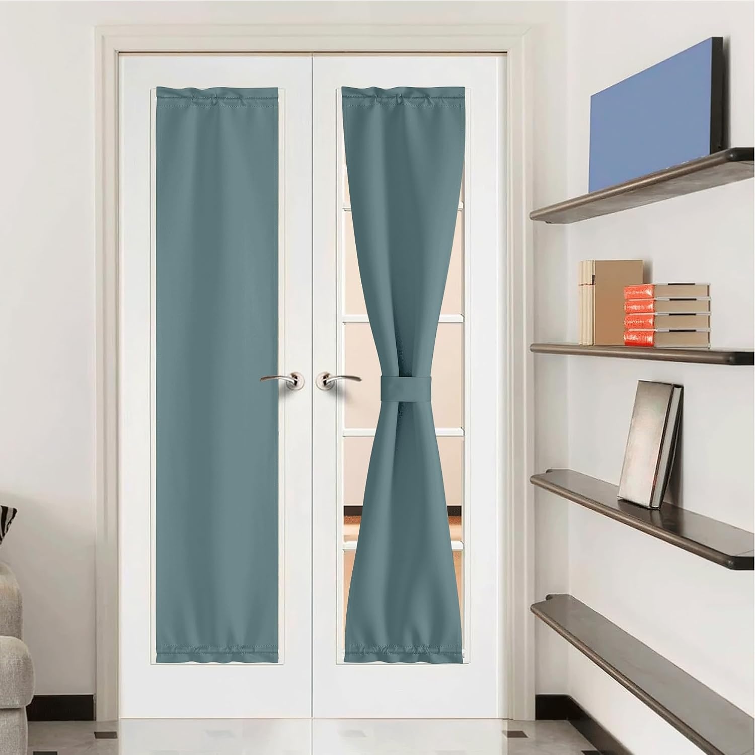 image:imageNICETOWN Stone Blue Blackout Door Curtains with Tieback for French WindowGreyish Blue