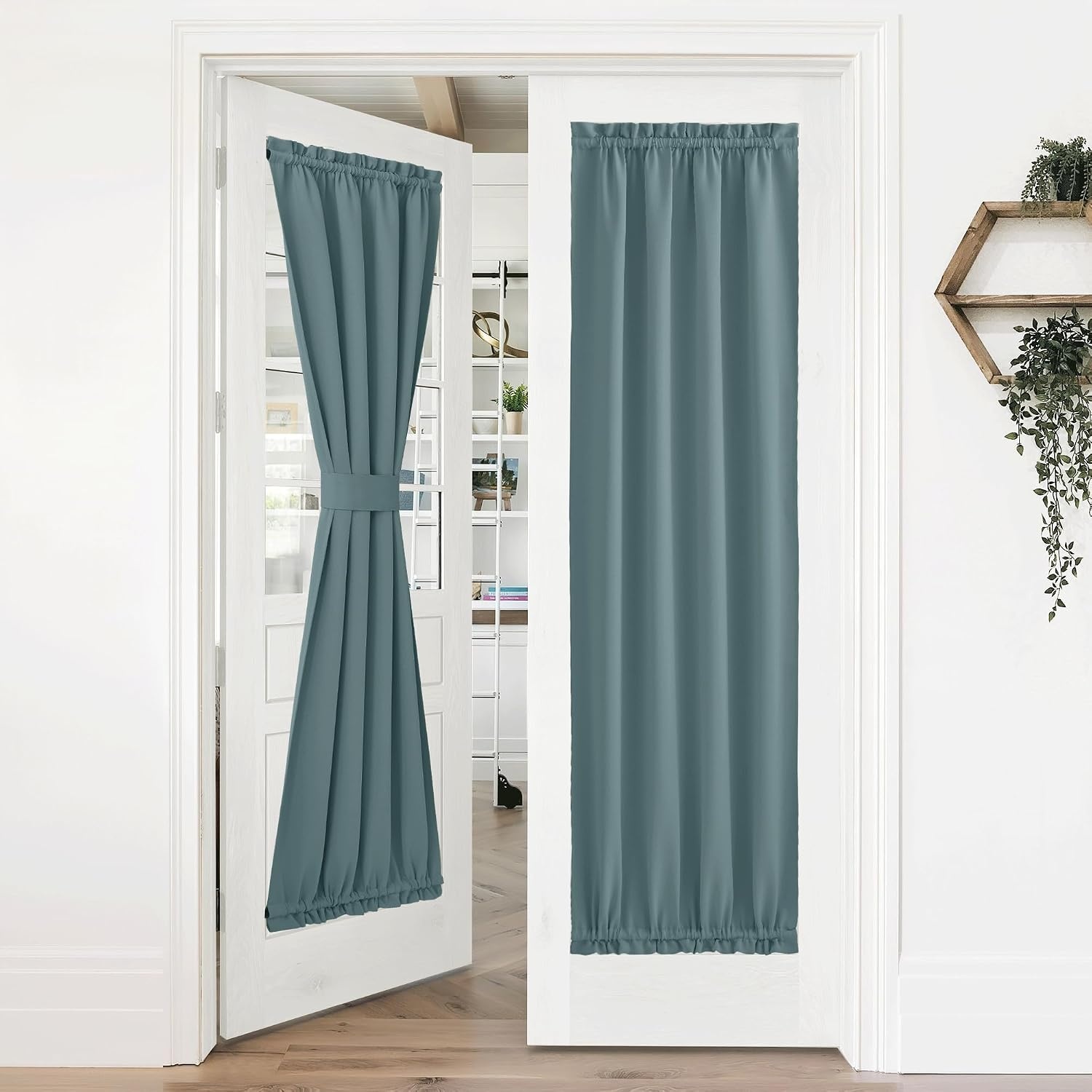 image:imageNICETOWN Stone Blue Blackout Door Curtains with Tieback for French WindowGreyish Blue