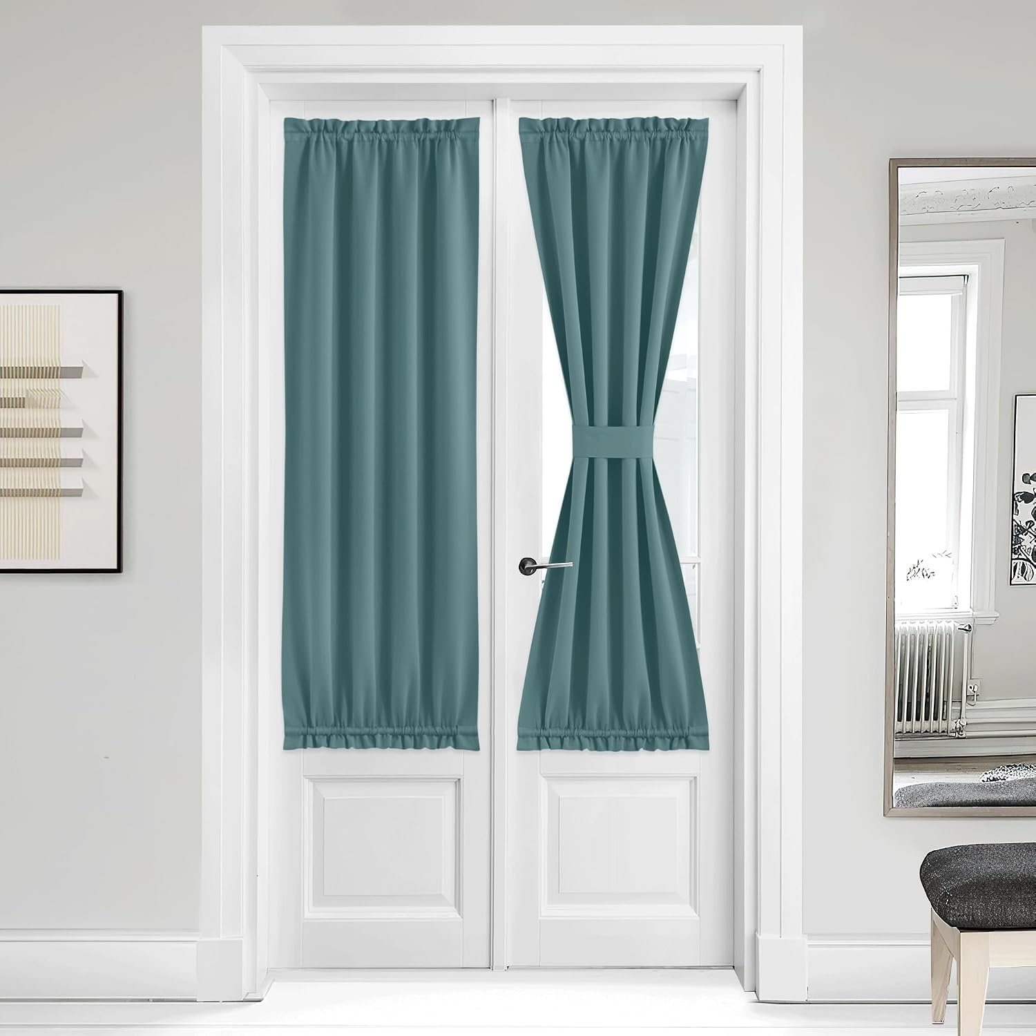 image:imageNICETOWN Stone Blue Blackout Door Curtains with Tieback for French WindowGreyish Blue