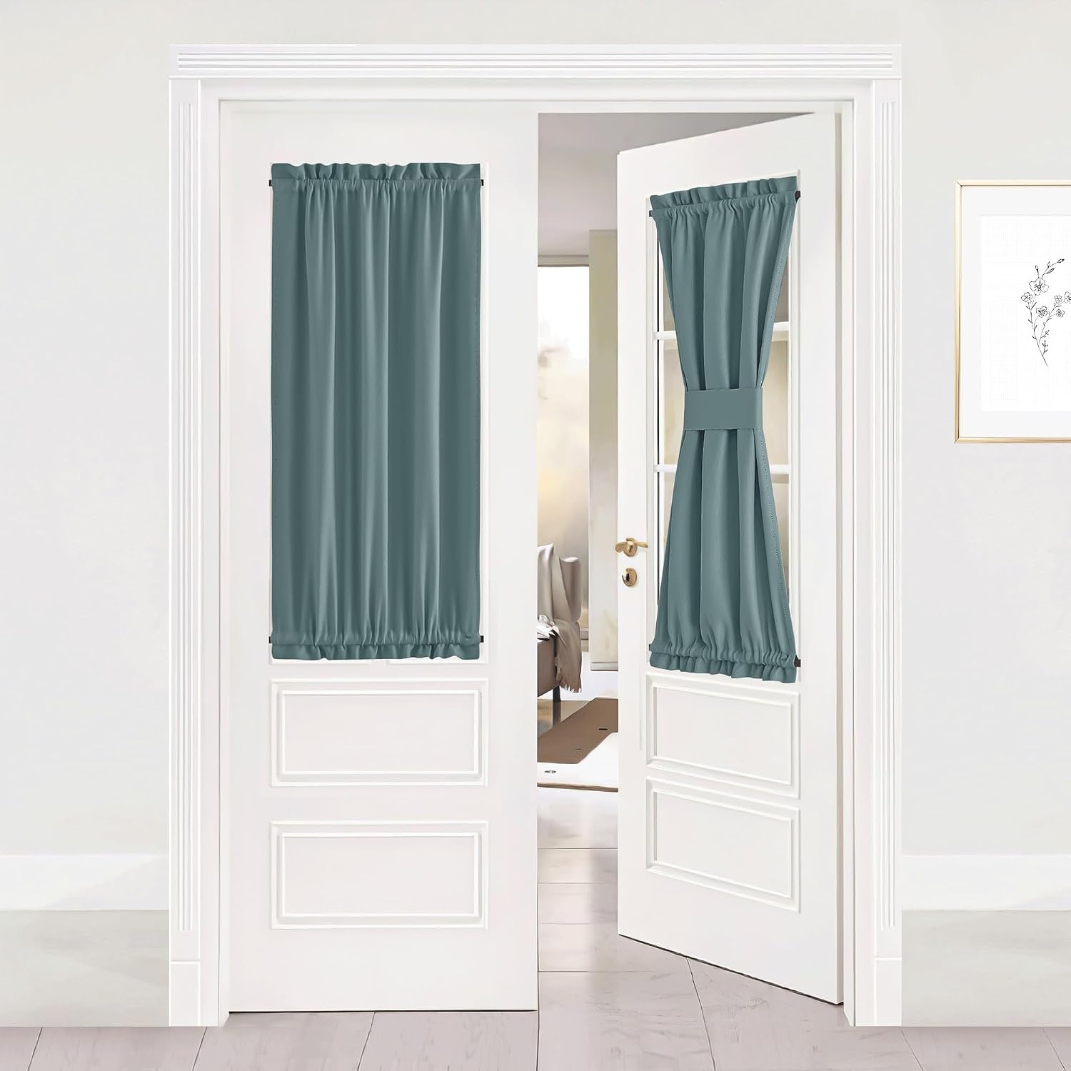 image:imageNICETOWN Stone Blue Blackout Door Curtains with Tieback for French WindowGreyish Blue