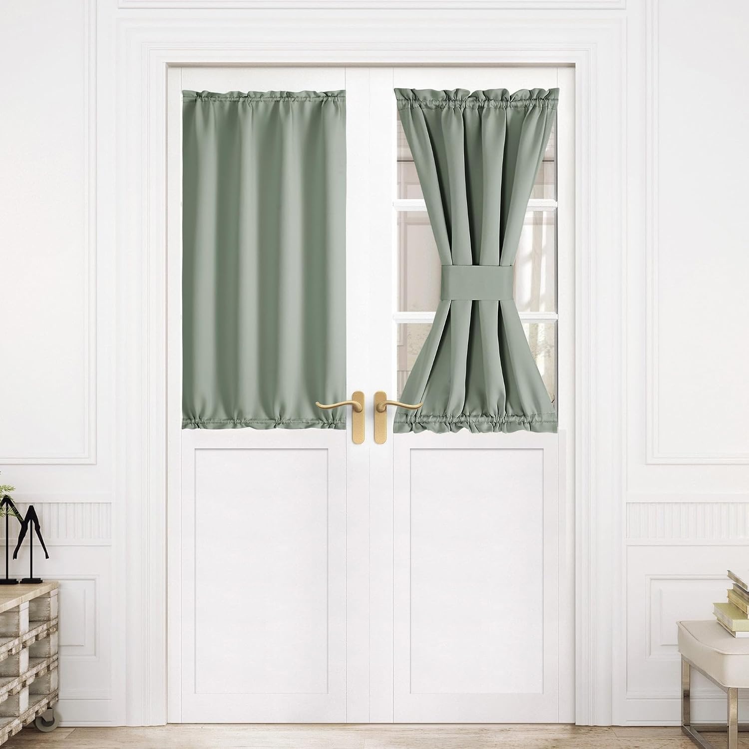image:imageNICETOWN Stone Blue Blackout Door Curtains with Tieback for French WindowGreyish Green