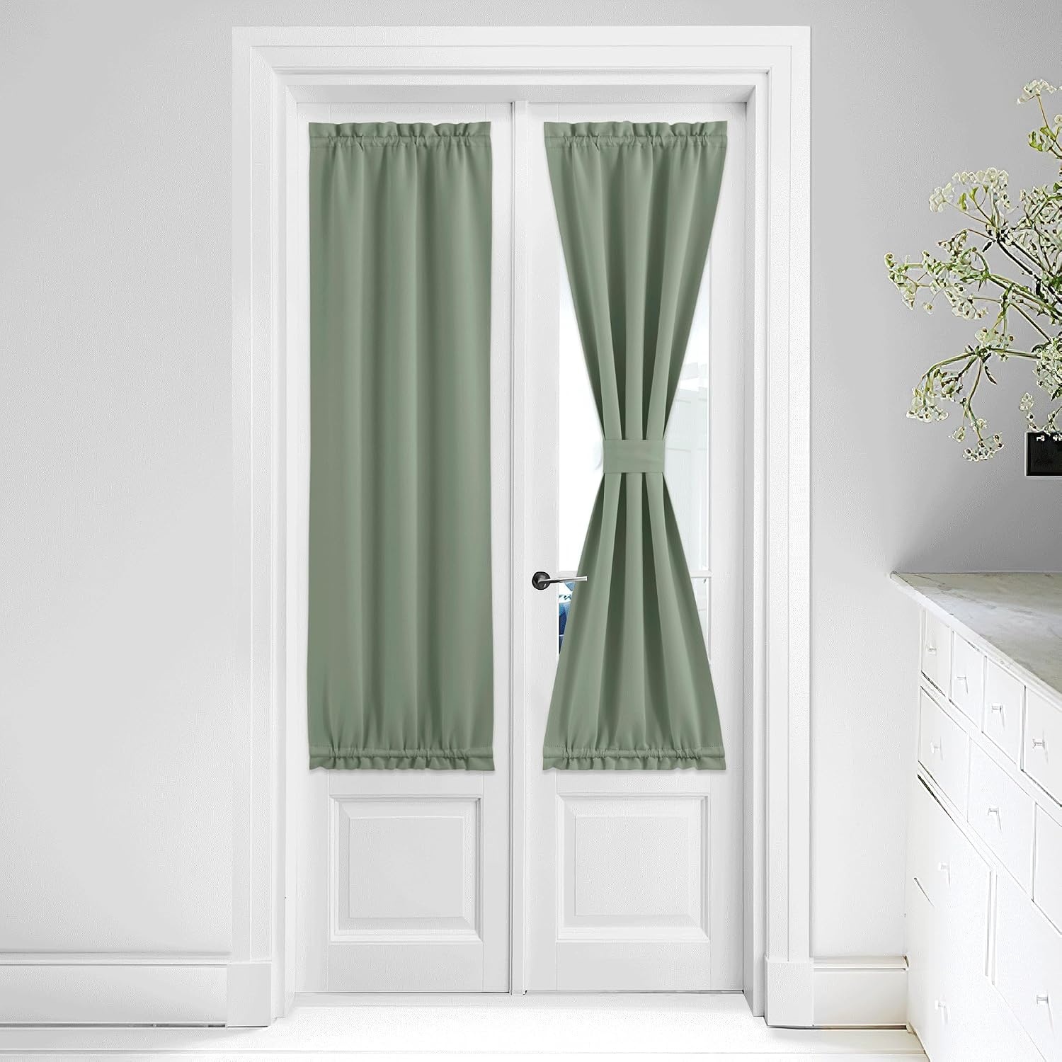 image:imageNICETOWN Stone Blue Blackout Door Curtains with Tieback for French WindowGreyish Green