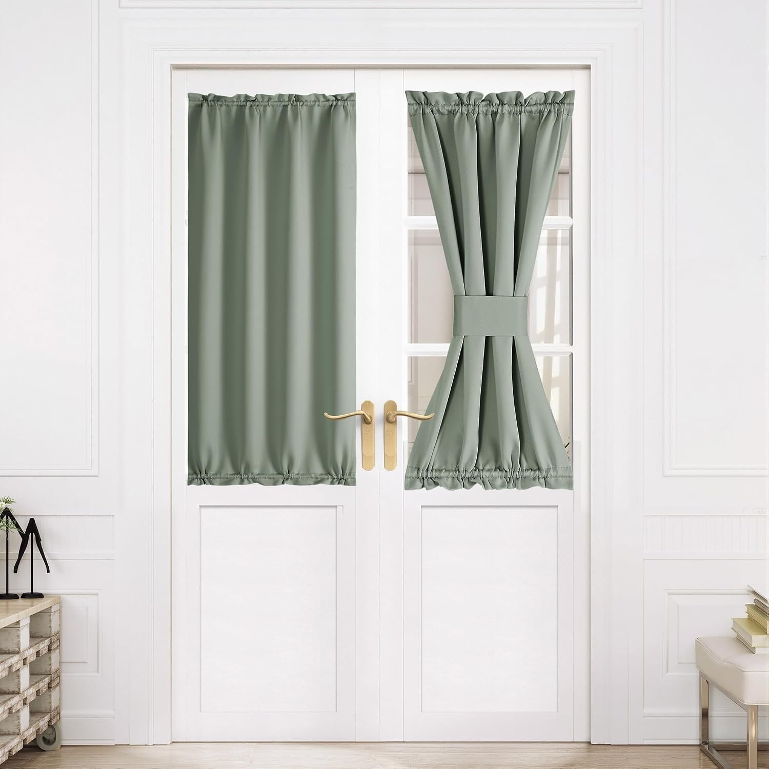 image:imageNICETOWN Stone Blue Blackout Door Curtains with Tieback for French WindowGreyish Green