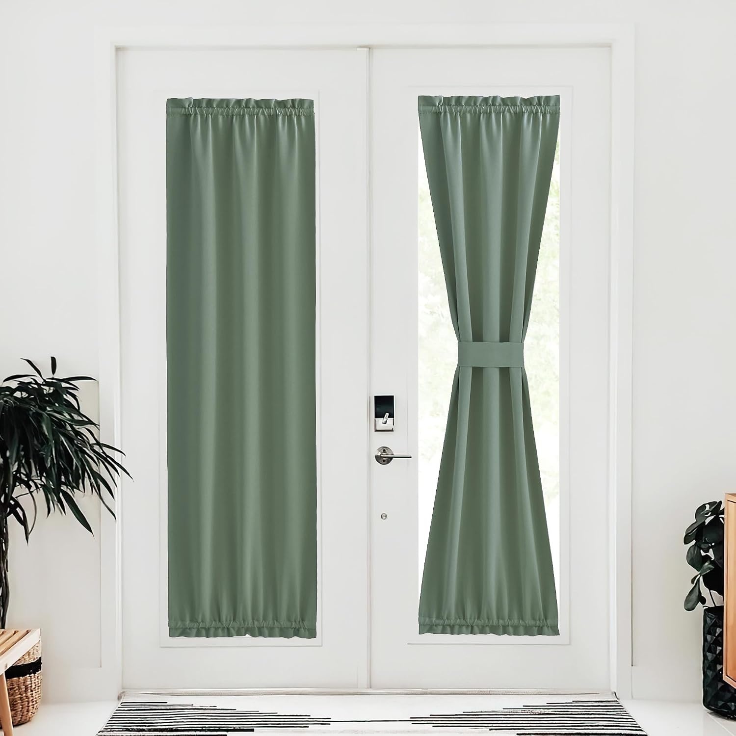 image:imageNICETOWN Stone Blue Blackout Door Curtains with Tieback for French WindowGreyish Green