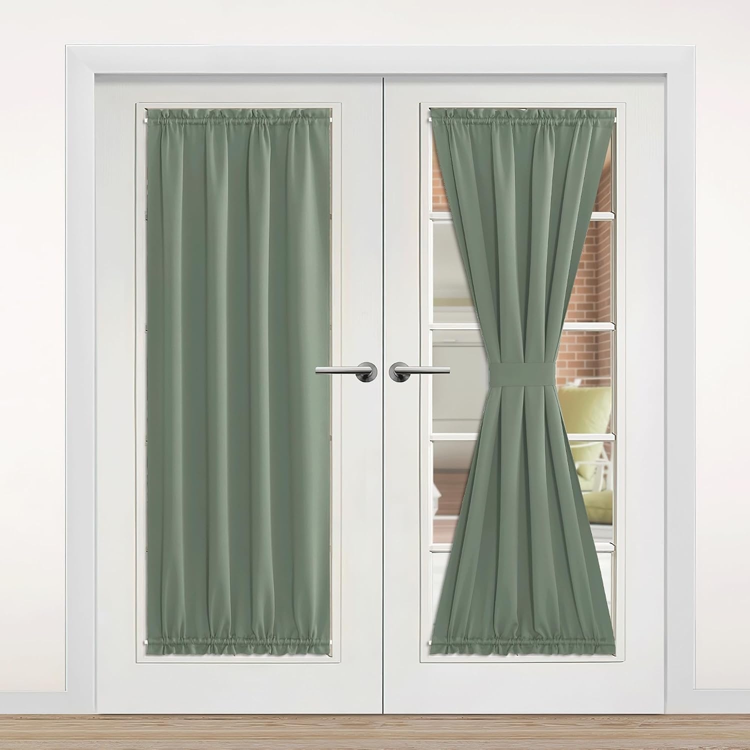 image:imageNICETOWN Stone Blue Blackout Door Curtains with Tieback for French WindowGreyish Green