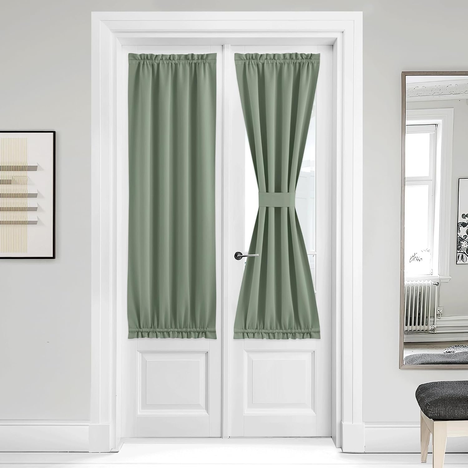 image:imageNICETOWN Stone Blue Blackout Door Curtains with Tieback for French WindowGreyish Green