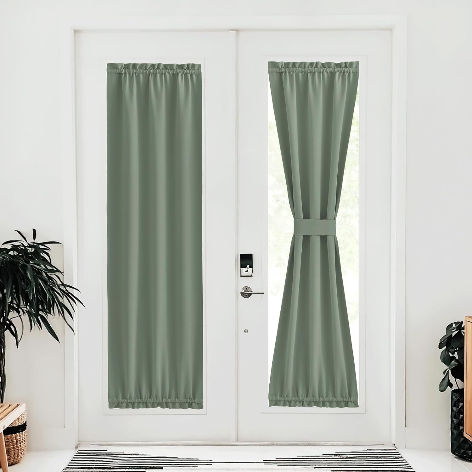 image:imageNICETOWN Stone Blue Blackout Door Curtains with Tieback for French WindowGreyish Green
