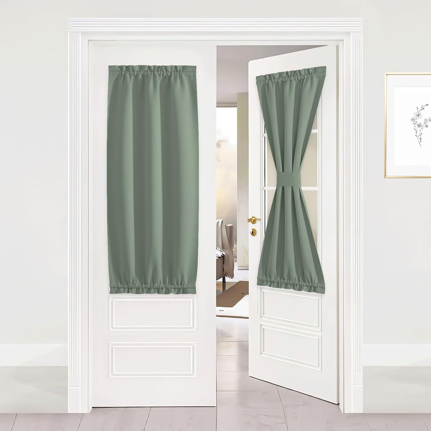 image:imageNICETOWN Stone Blue Blackout Door Curtains with Tieback for French WindowGreyish Green