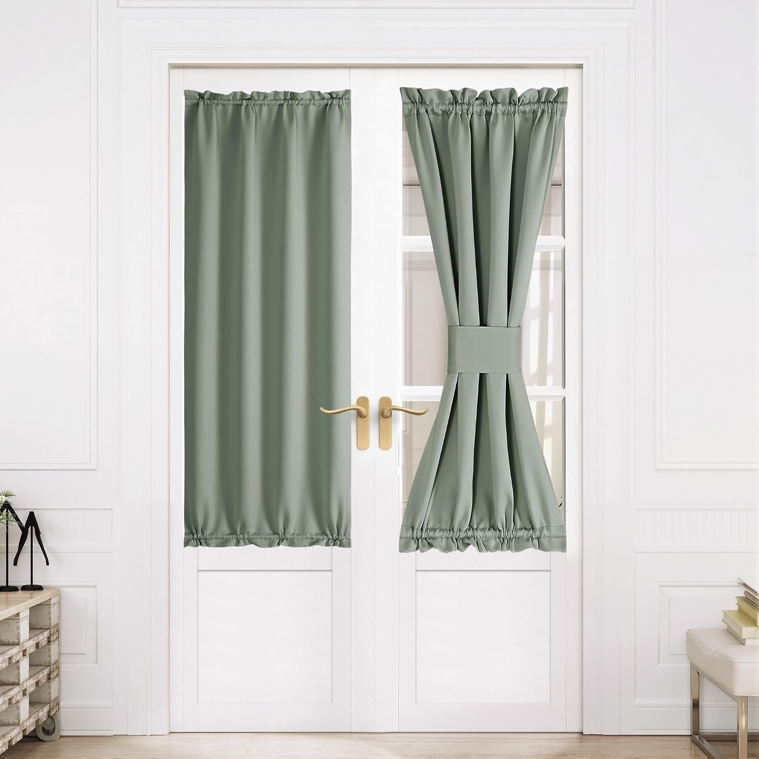 image:imageNICETOWN Stone Blue Blackout Door Curtains with Tieback for French WindowGreyish Green