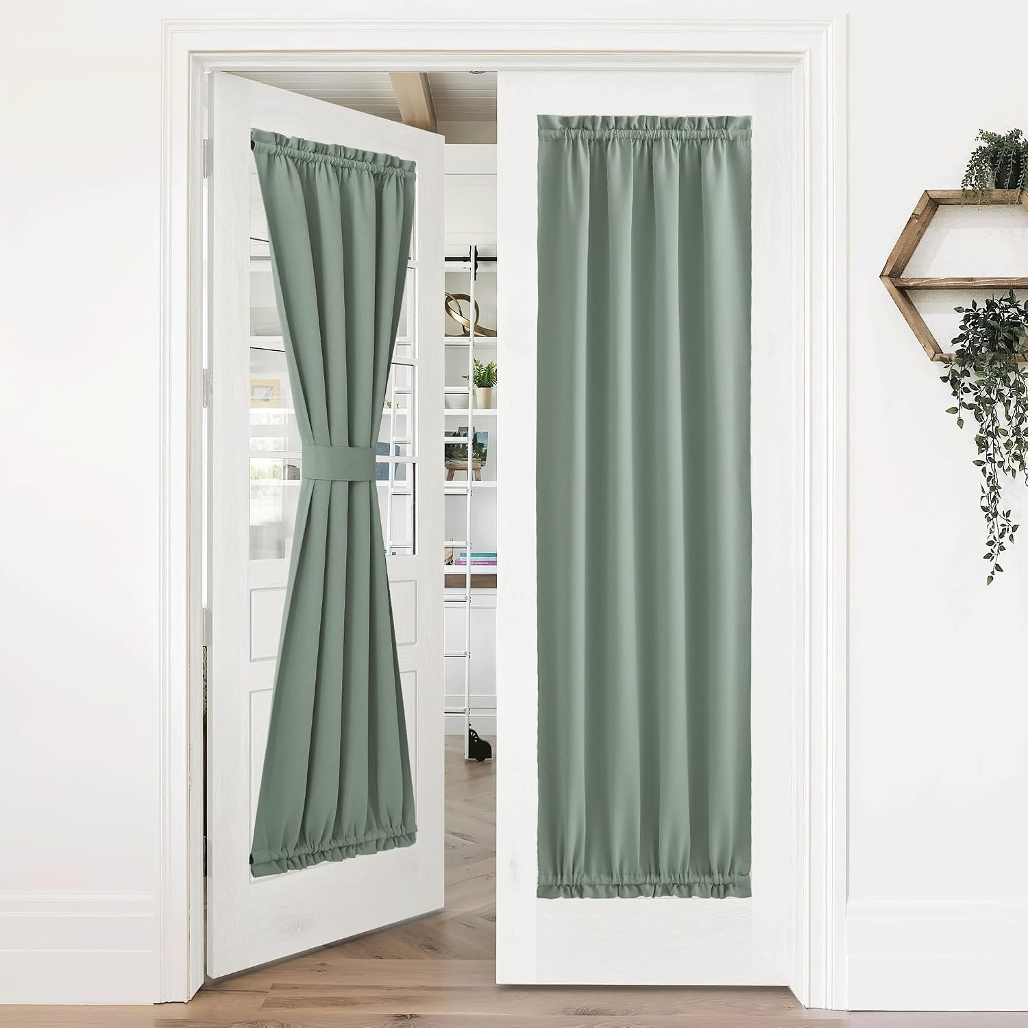 image:imageNICETOWN Stone Blue Blackout Door Curtains with Tieback for French WindowGreyish Green