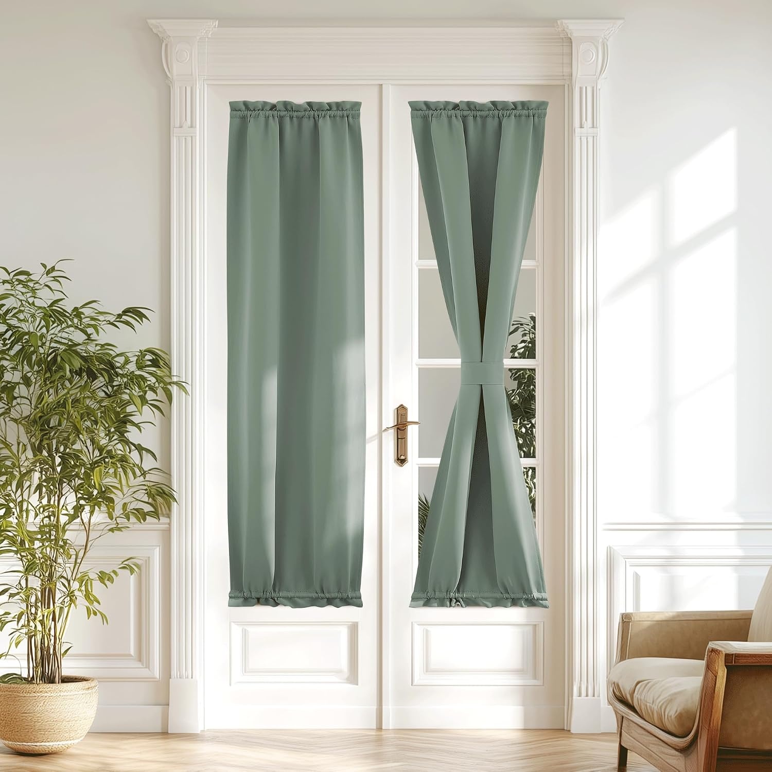 image:imageNICETOWN Stone Blue Blackout Door Curtains with Tieback for French WindowGreyish Green