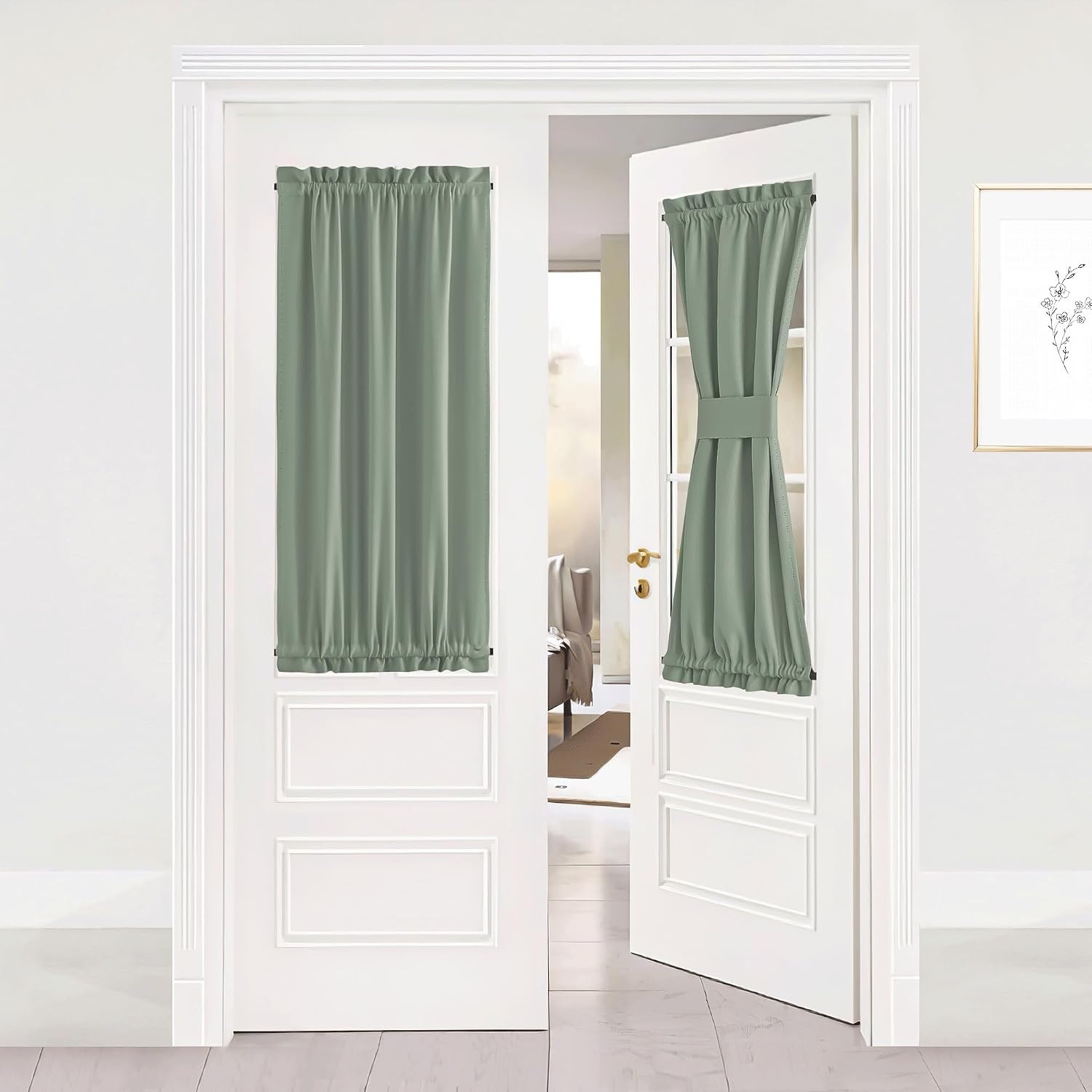 image:imageNICETOWN Stone Blue Blackout Door Curtains with Tieback for French WindowGreyish Green
