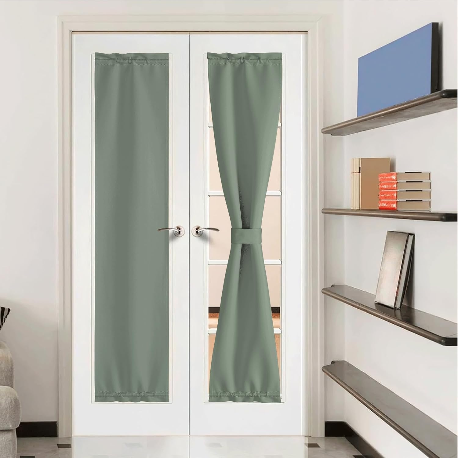 image:imageNICETOWN Stone Blue Blackout Door Curtains with Tieback for French WindowGreyish Green