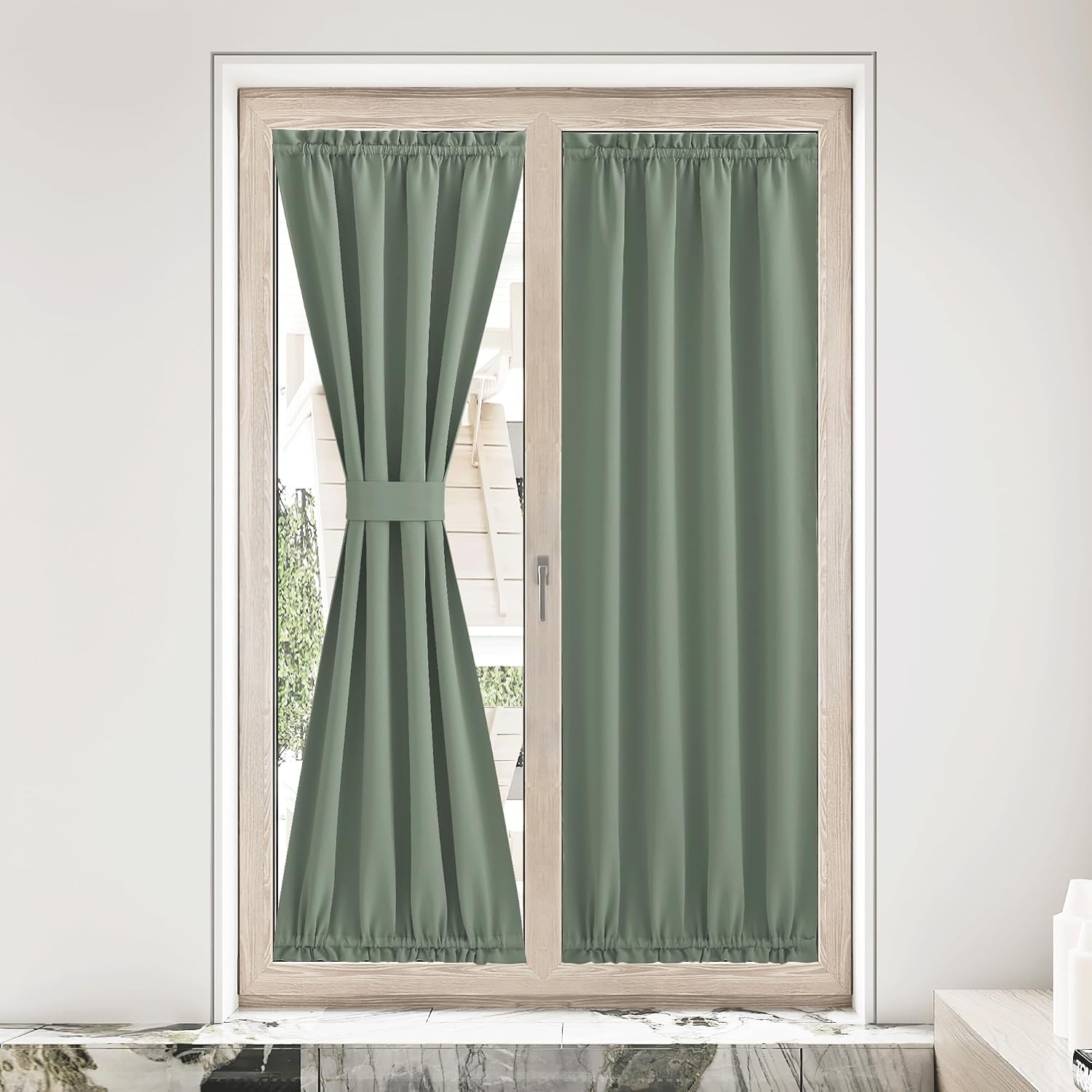 image:imageNICETOWN Stone Blue Blackout Door Curtains with Tieback for French WindowGreyish Green