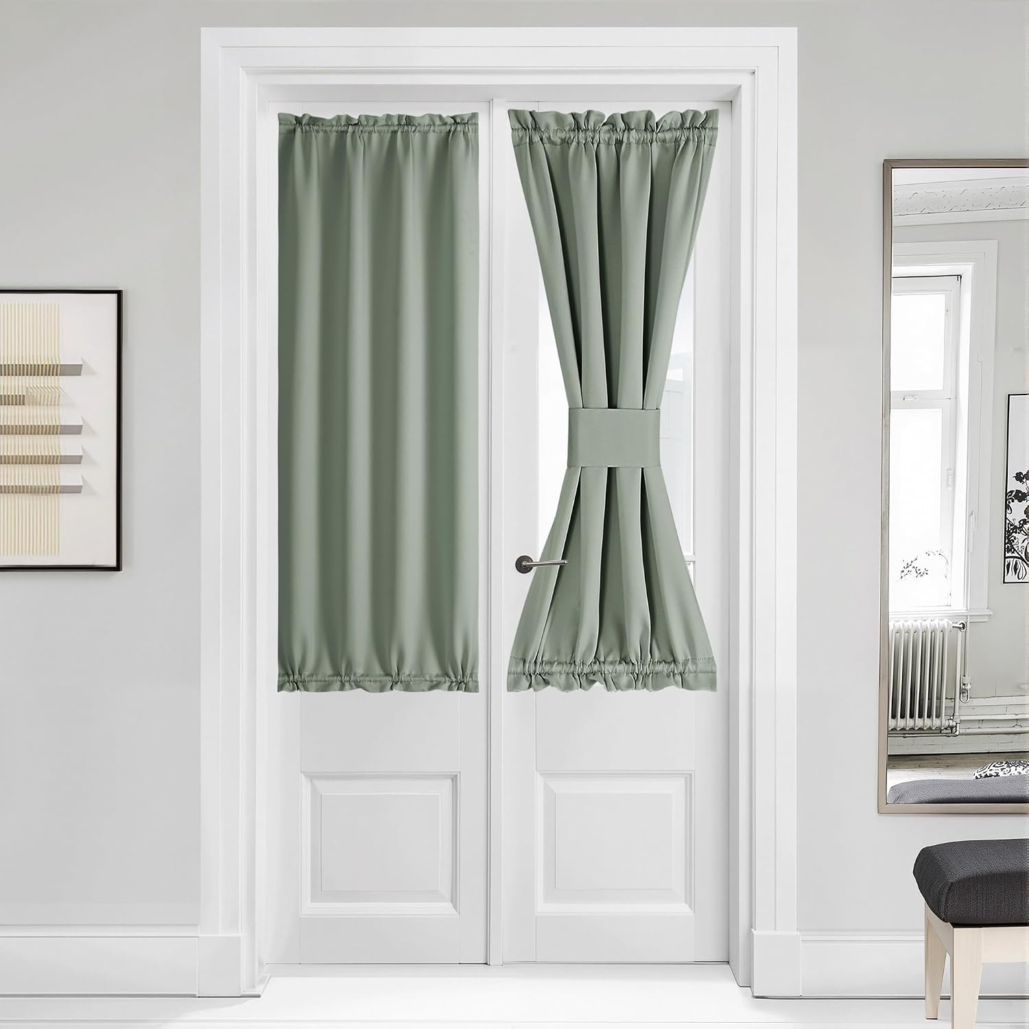 image:imageNICETOWN Stone Blue Blackout Door Curtains with Tieback for French WindowGreyish Green