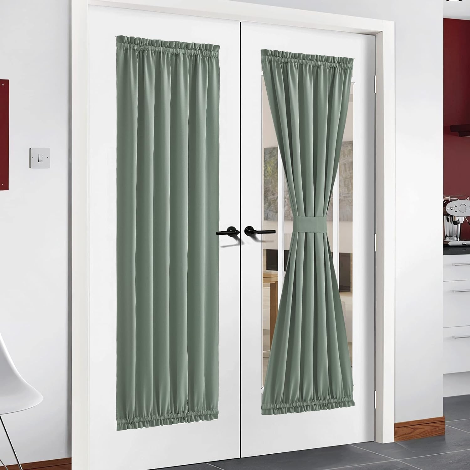 image:imageNICETOWN Stone Blue Blackout Door Curtains with Tieback for French WindowGreyish Green