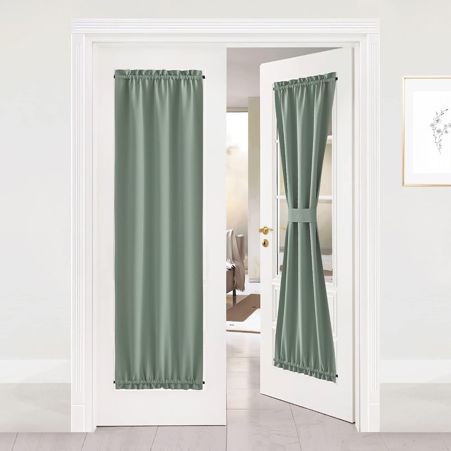 image:imageNICETOWN Stone Blue Blackout Door Curtains with Tieback for French WindowGreyish Green