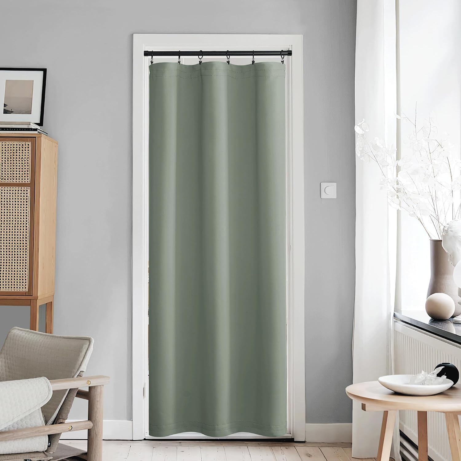 image:imageNICETOWN Stone Blue Blackout Door Curtains with Tieback for French WindowGreyish Green