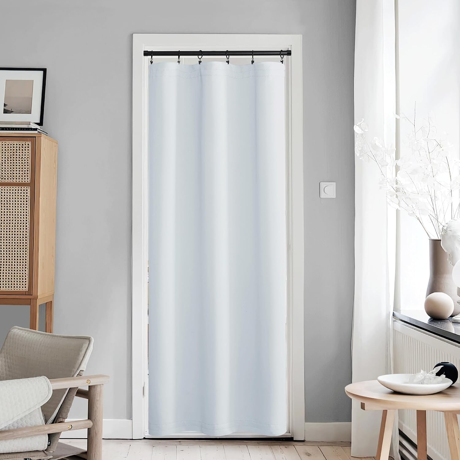 image:imageNICETOWN Stone Blue Blackout Door Curtains with Tieback for French WindowGreyish White