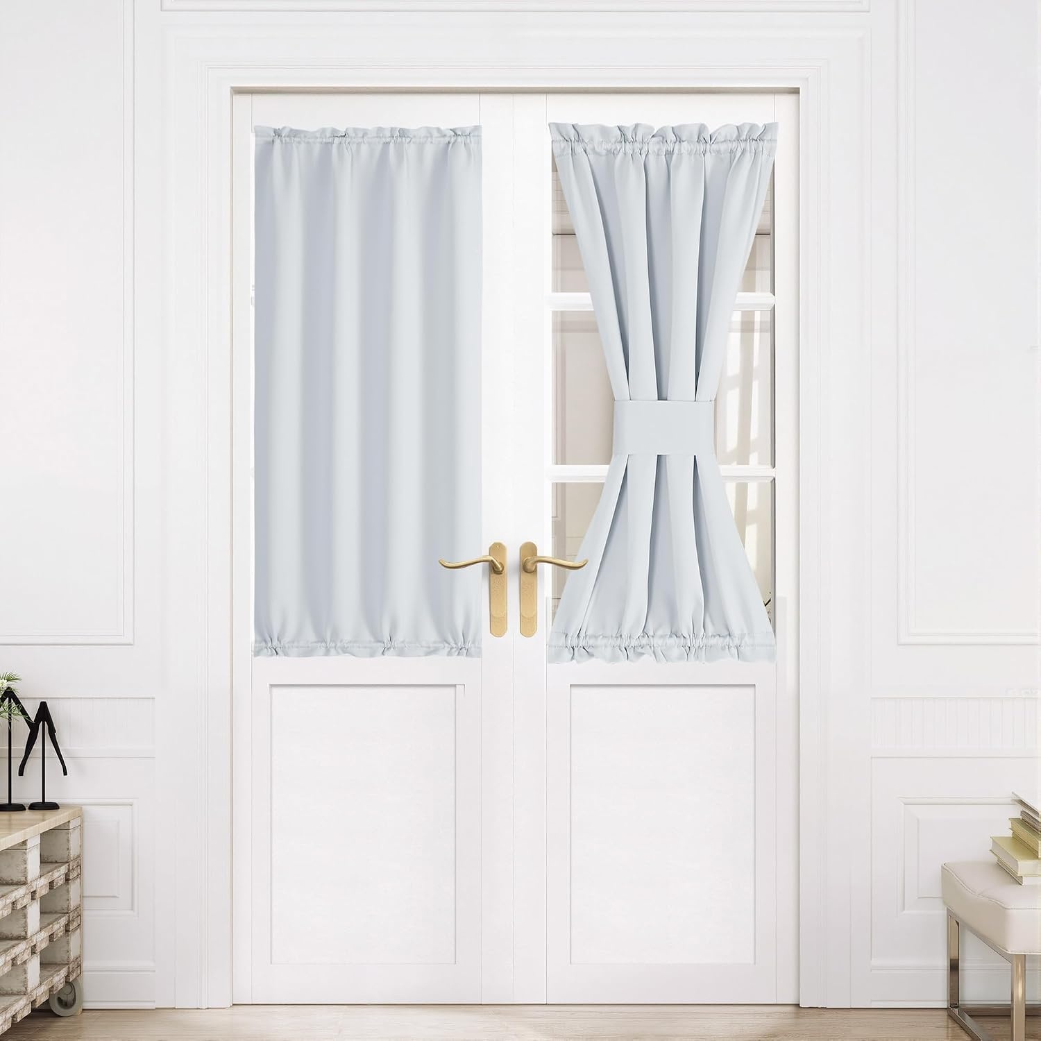 image:imageNICETOWN Stone Blue Blackout Door Curtains with Tieback for French WindowGreyish White