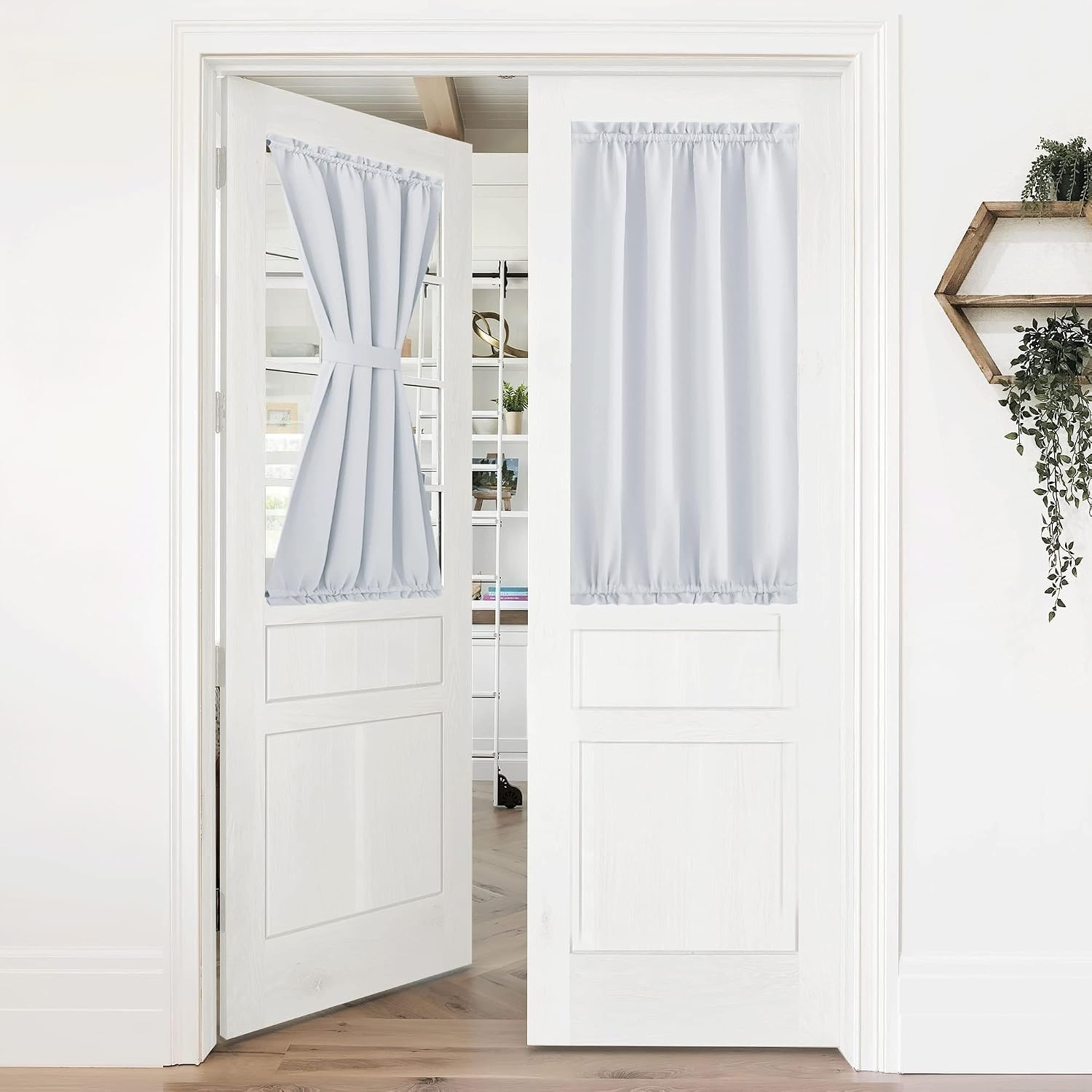 image:imageNICETOWN Stone Blue Blackout Door Curtains with Tieback for French WindowGreyish White