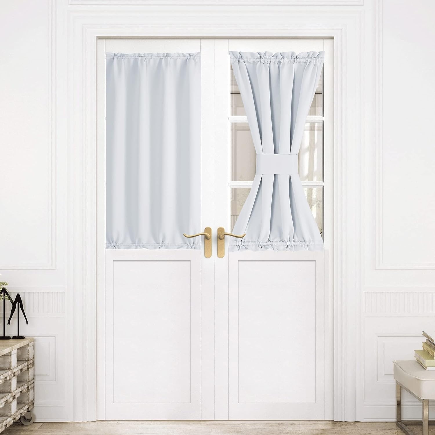 image:imageNICETOWN Stone Blue Blackout Door Curtains with Tieback for French WindowGreyish White