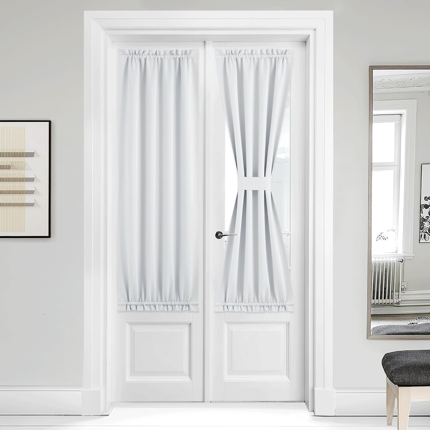image:imageNICETOWN Stone Blue Blackout Door Curtains with Tieback for French WindowGreyish White