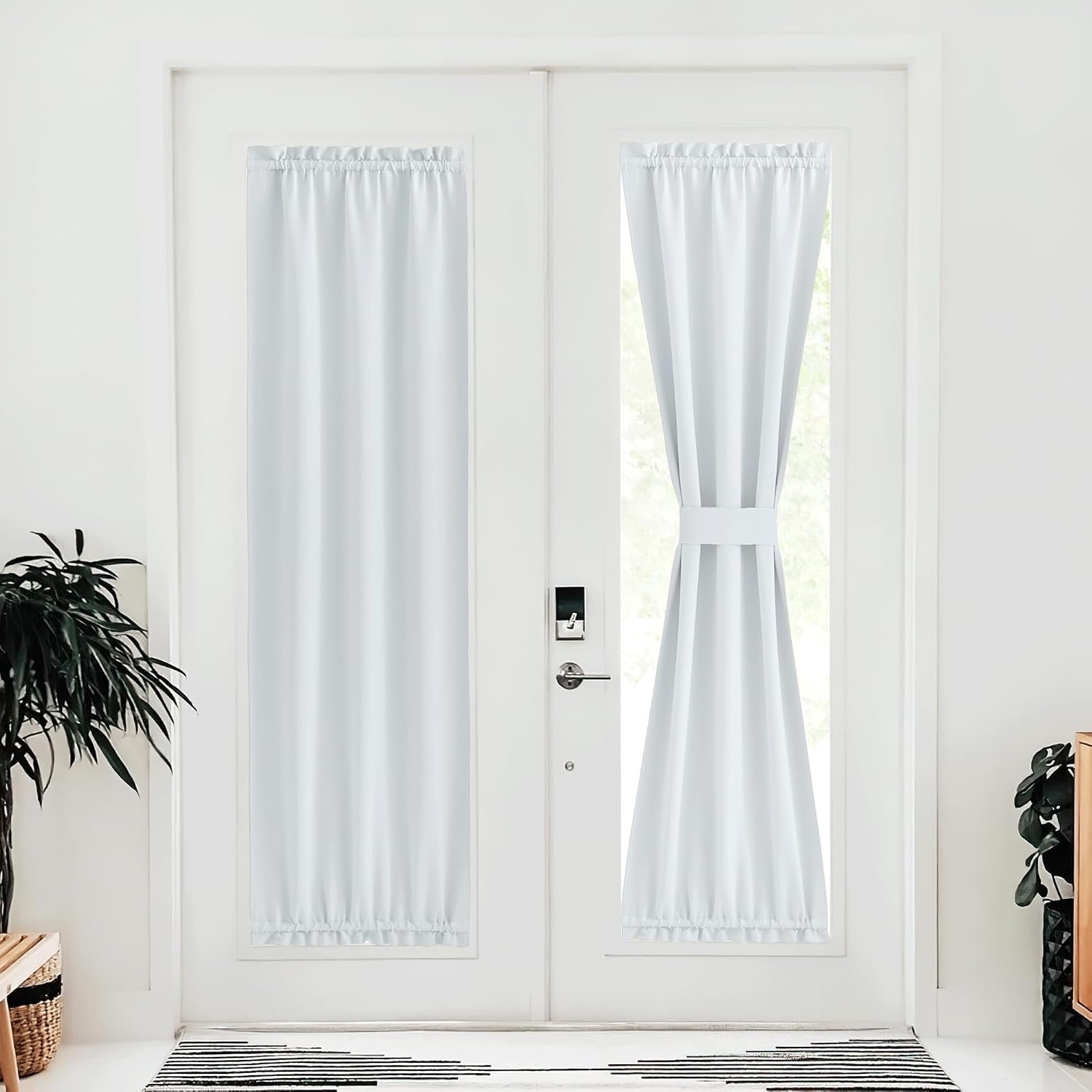 image:imageNICETOWN Stone Blue Blackout Door Curtains with Tieback for French WindowGreyish White