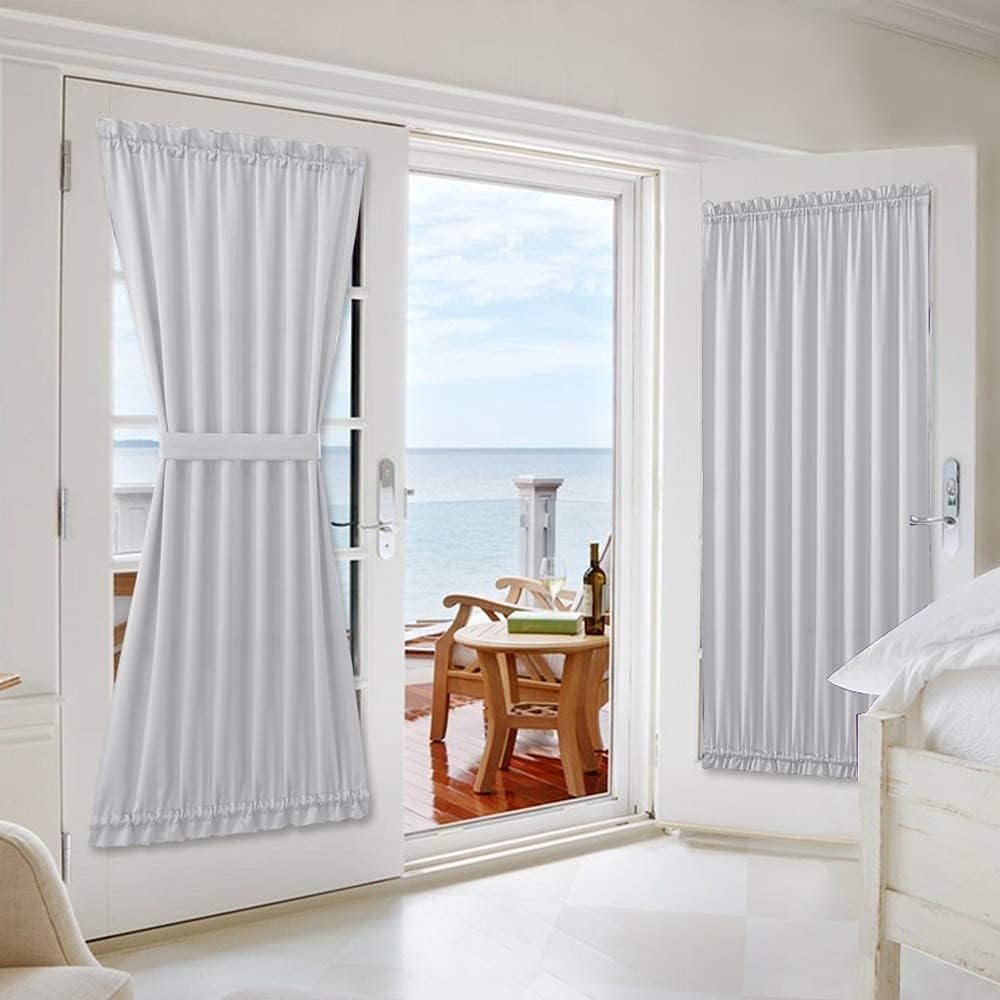 image:imageNICETOWN Stone Blue Blackout Door Curtains with Tieback for French WindowGreyish White