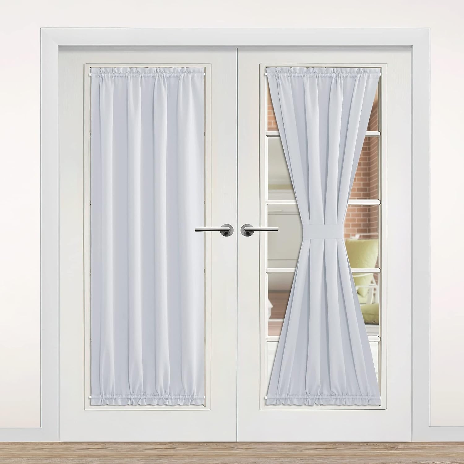 image:imageNICETOWN Stone Blue Blackout Door Curtains with Tieback for French WindowGreyish White
