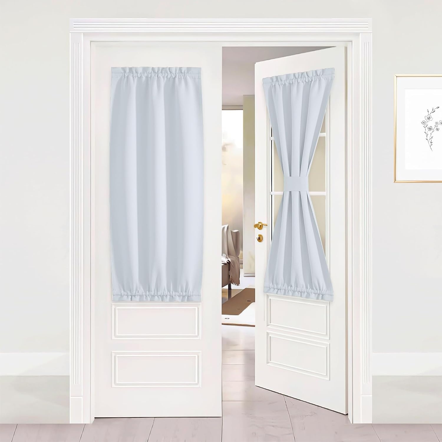 image:imageNICETOWN Stone Blue Blackout Door Curtains with Tieback for French WindowGreyish White