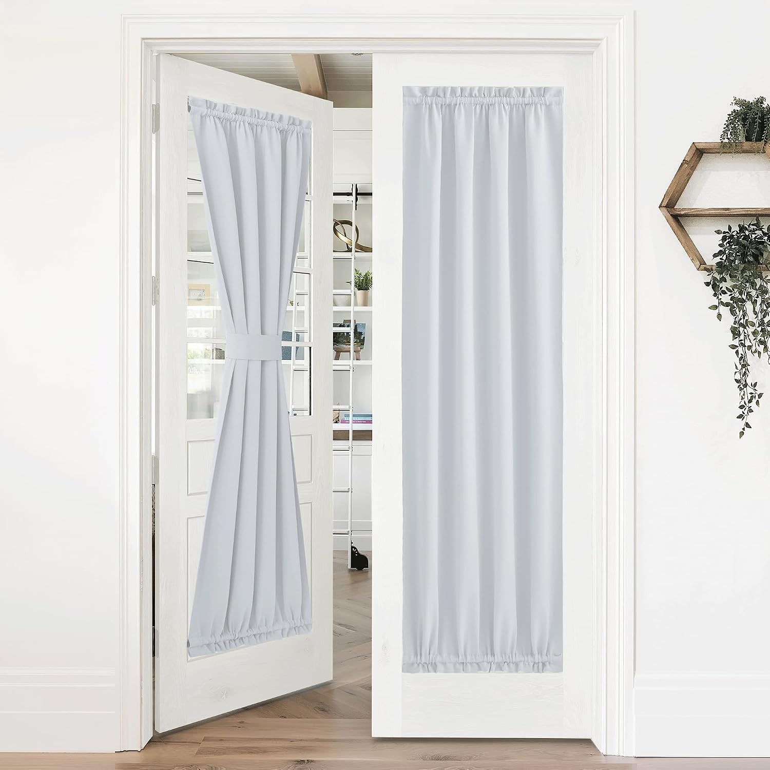 image:imageNICETOWN Stone Blue Blackout Door Curtains with Tieback for French WindowGreyish White