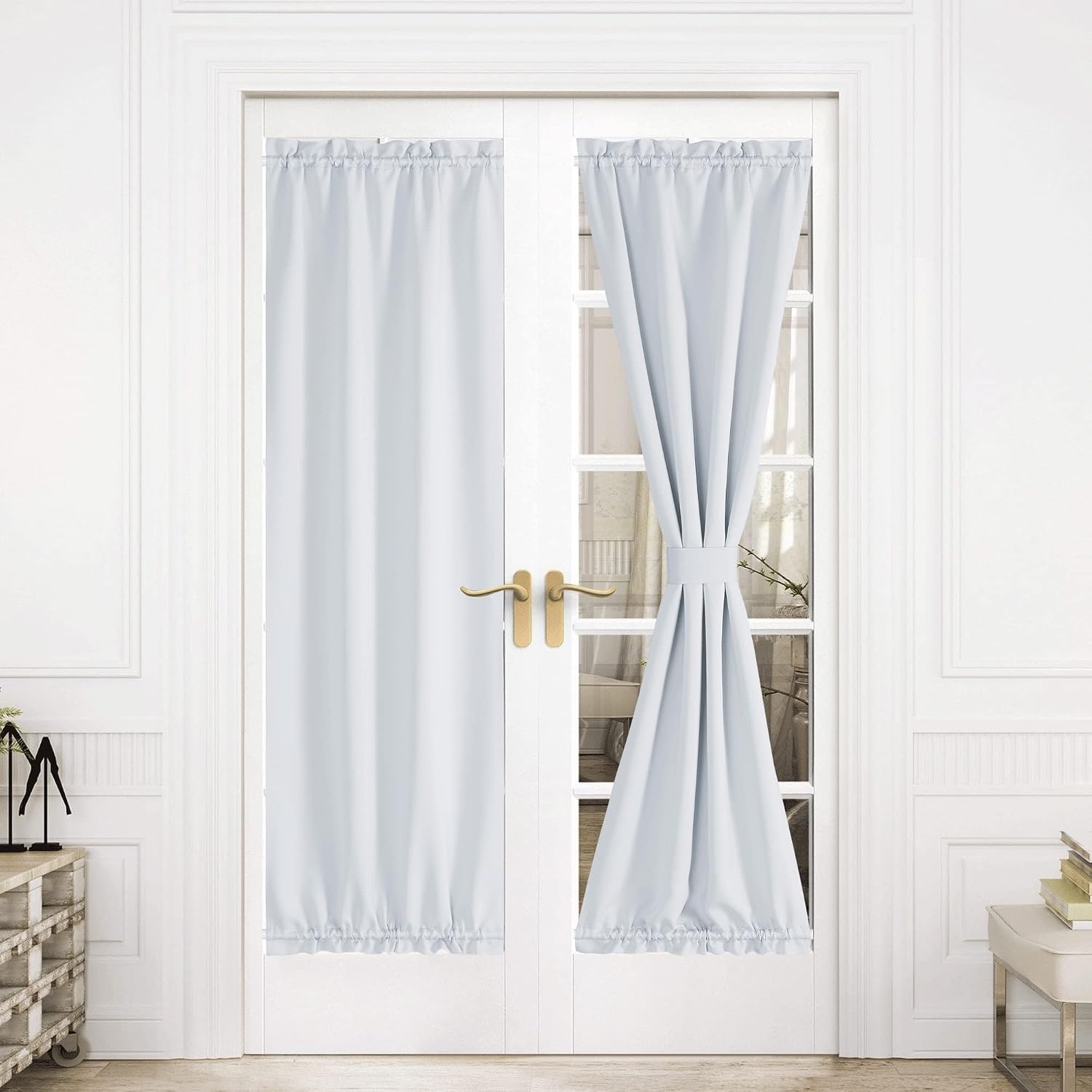 image:imageNICETOWN Stone Blue Blackout Door Curtains with Tieback for French WindowGreyish White