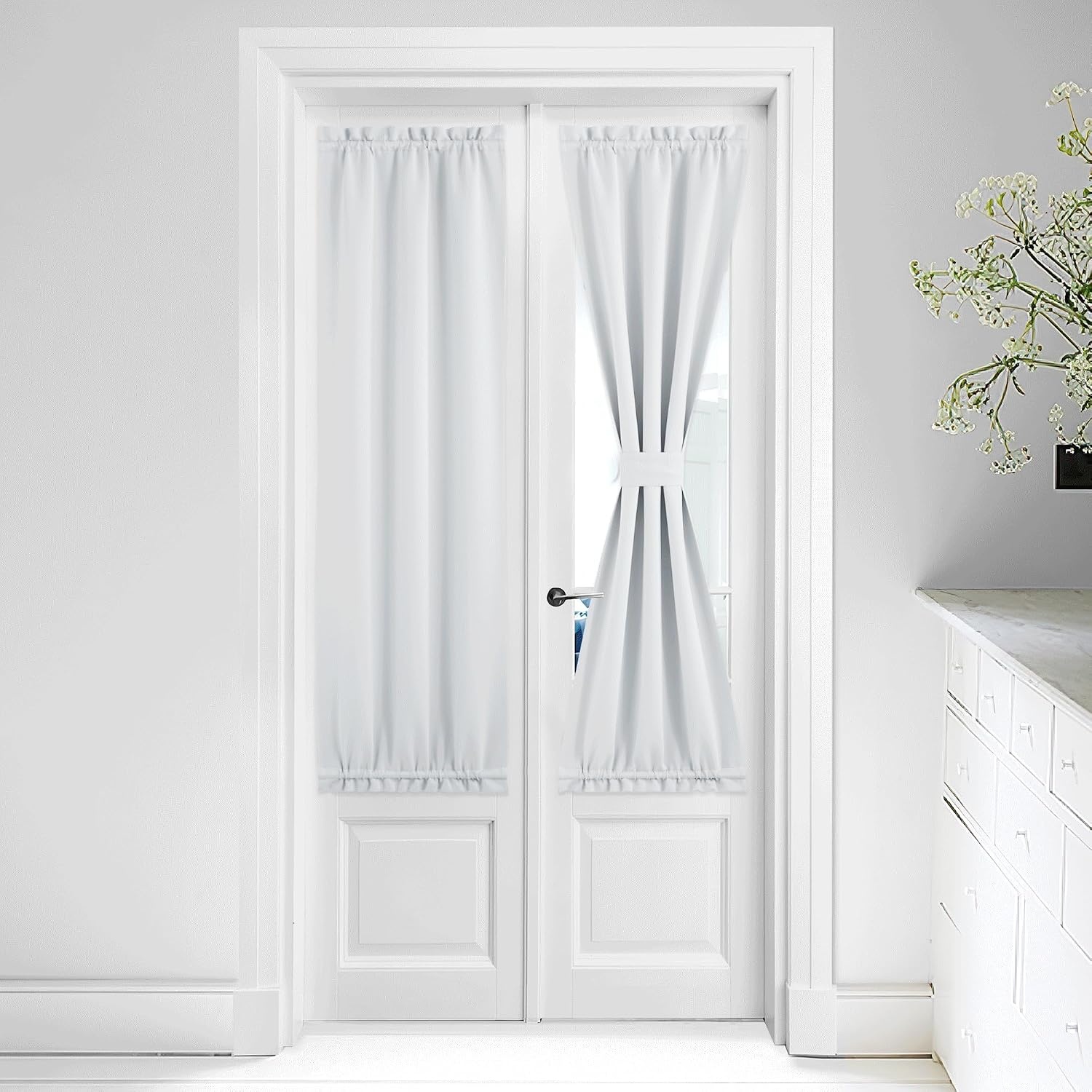 image:imageNICETOWN Stone Blue Blackout Door Curtains with Tieback for French WindowGreyish White