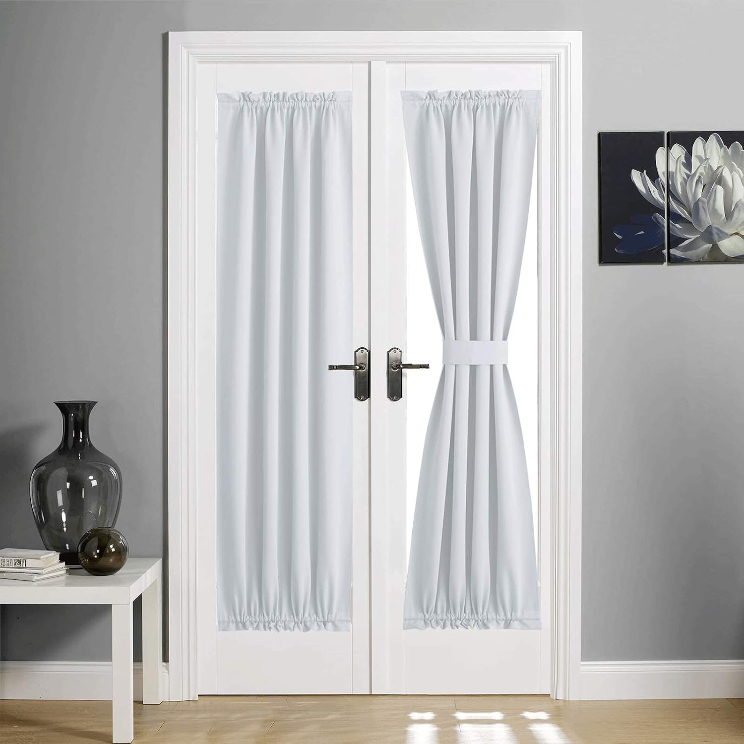 image:imageNICETOWN Stone Blue Blackout Door Curtains with Tieback for French WindowGreyish White