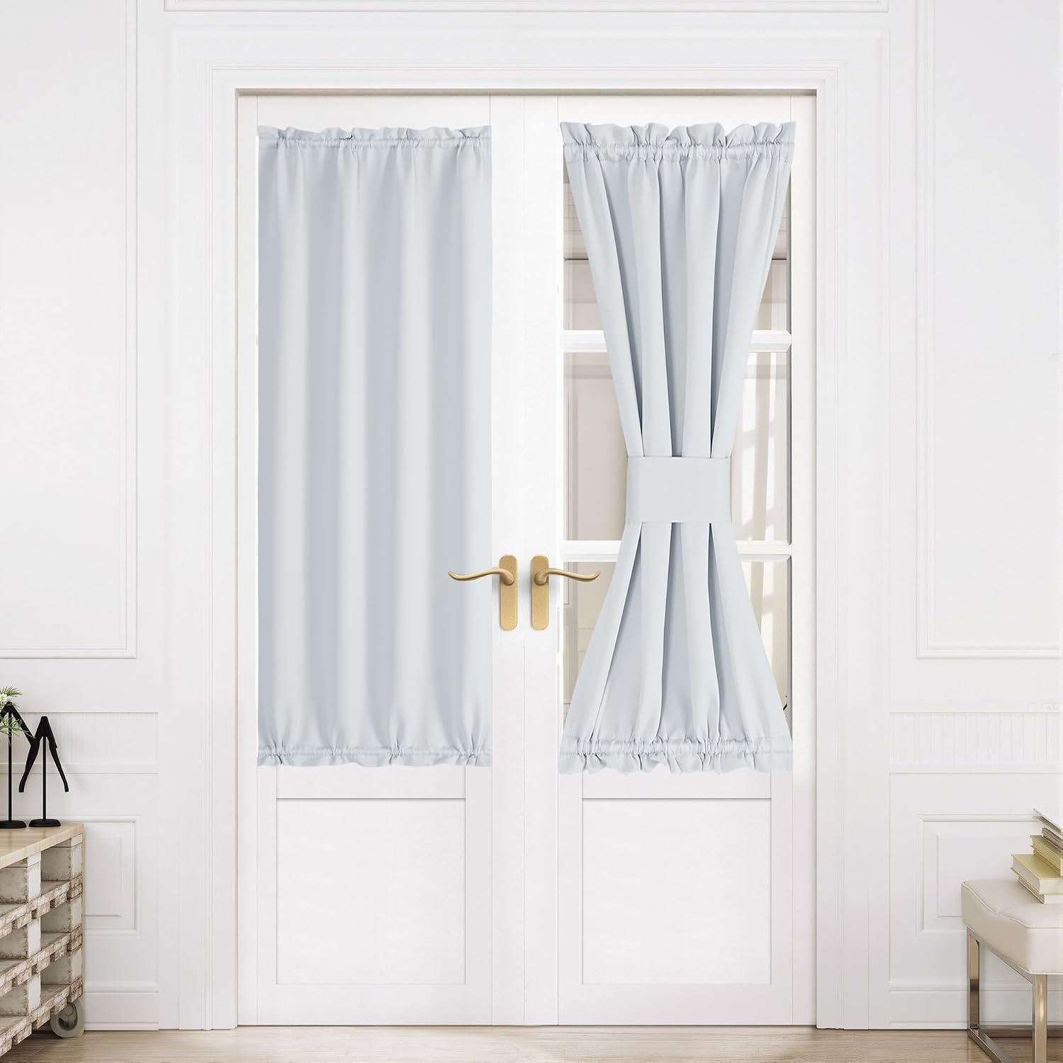 image:imageNICETOWN Stone Blue Blackout Door Curtains with Tieback for French WindowGreyish White