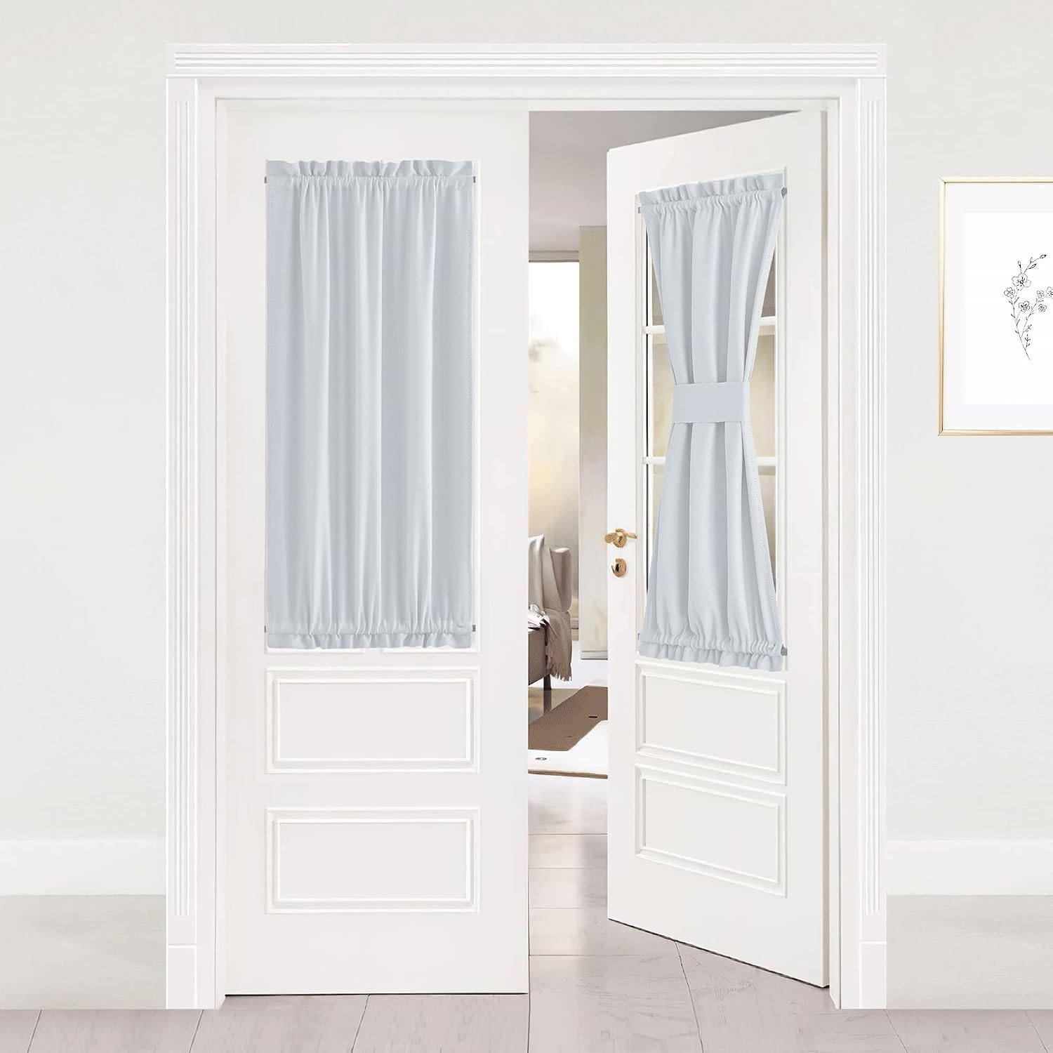 image:imageNICETOWN Stone Blue Blackout Door Curtains with Tieback for French WindowGreyish White