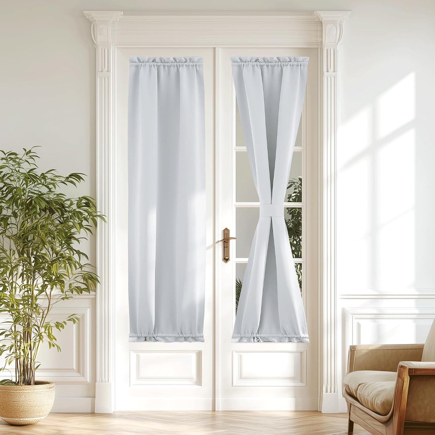 image:imageNICETOWN Stone Blue Blackout Door Curtains with Tieback for French WindowGreyish White
