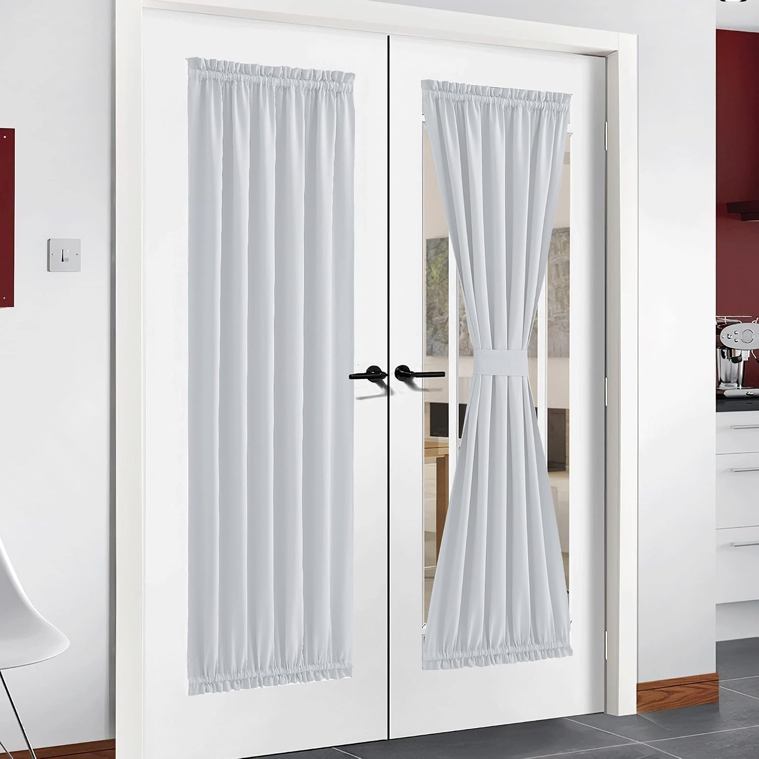 image:imageNICETOWN Stone Blue Blackout Door Curtains with Tieback for French WindowGreyish White
