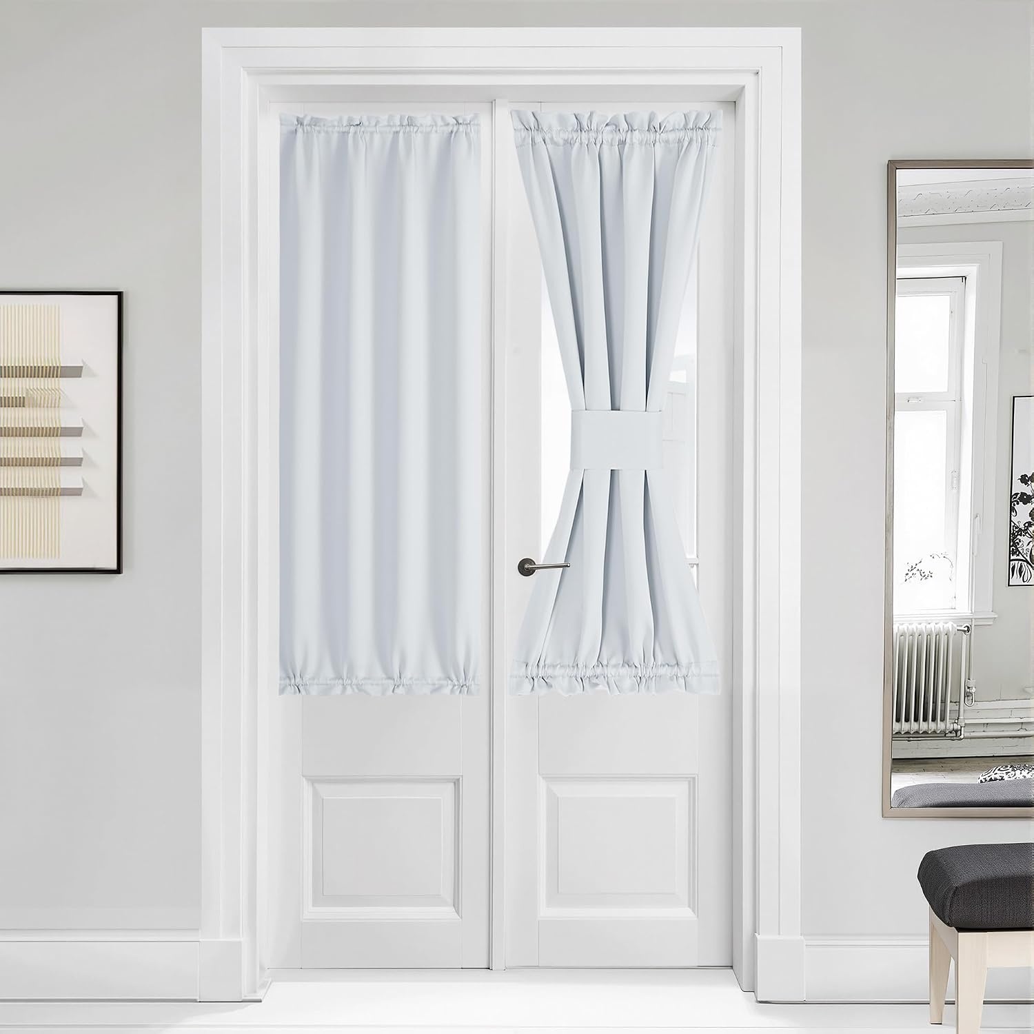 image:imageNICETOWN Stone Blue Blackout Door Curtains with Tieback for French WindowGreyish White