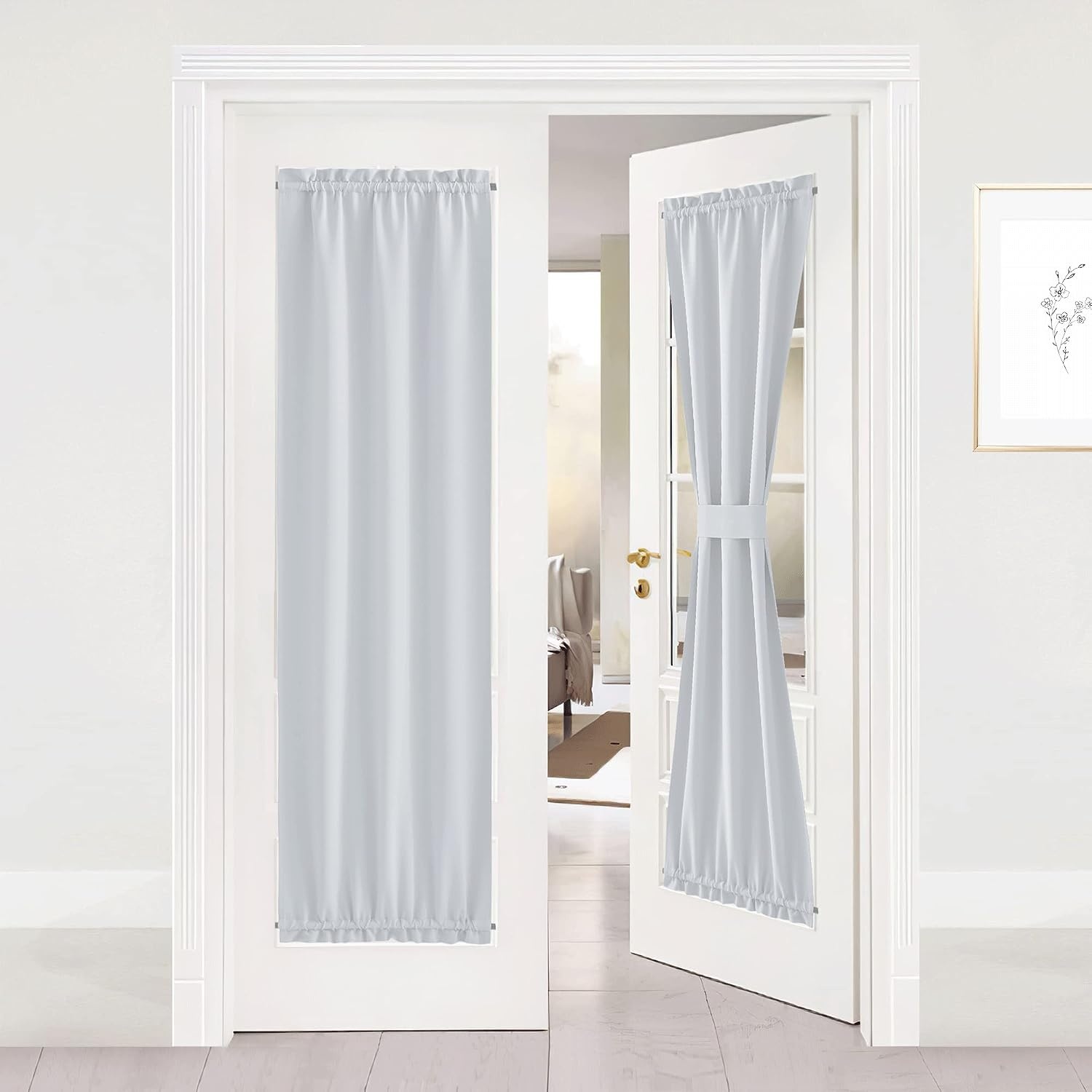image:imageNICETOWN Stone Blue Blackout Door Curtains with Tieback for French WindowGreyish White