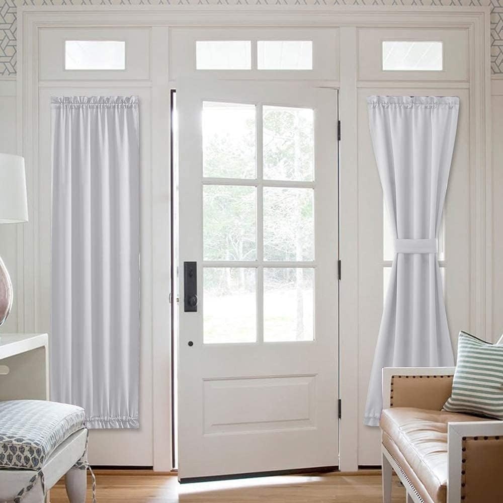 image:imageNICETOWN Stone Blue Blackout Door Curtains with Tieback for French WindowGreyish White