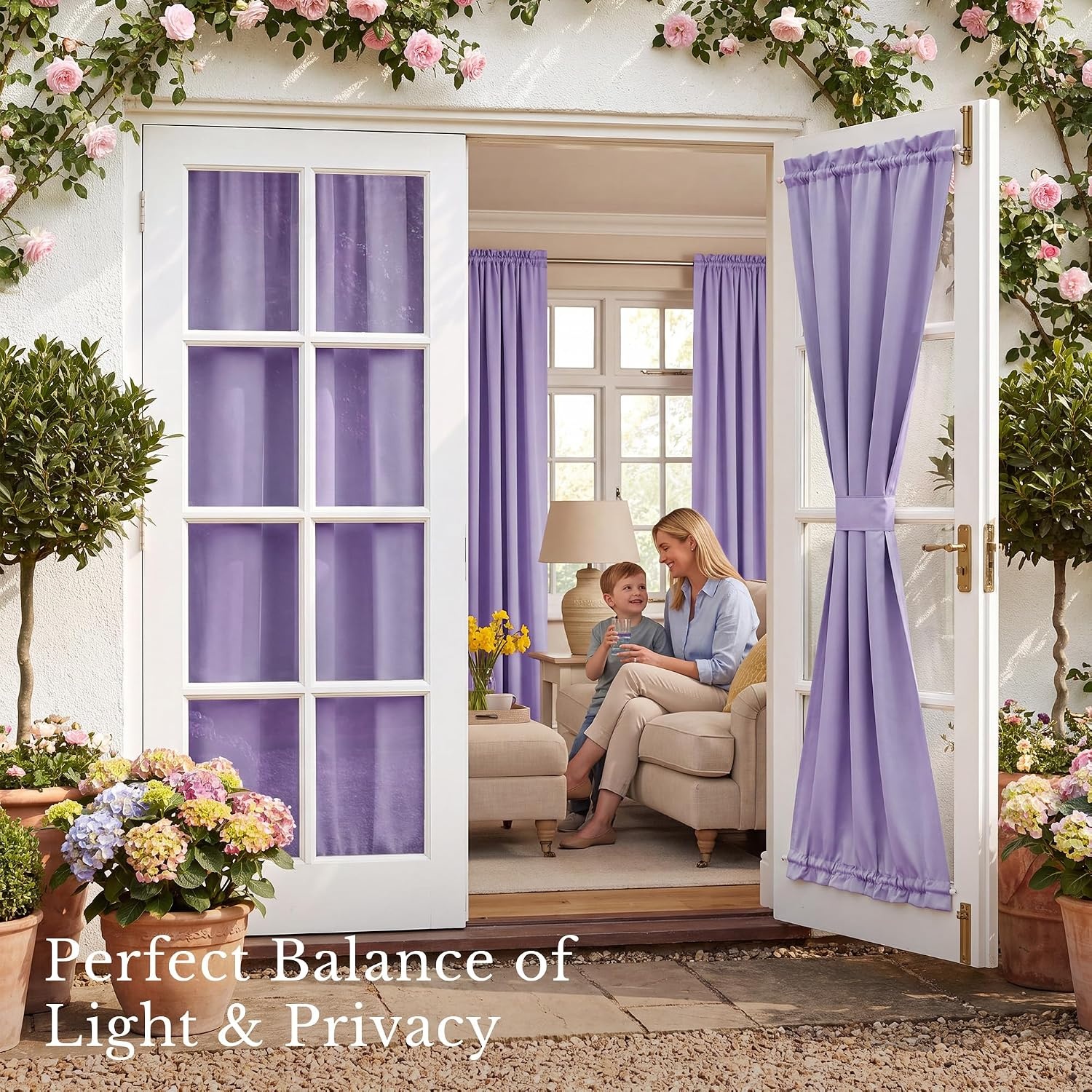 image:imageNICETOWN Stone Blue Blackout Door Curtains with Tieback for French WindowLavender