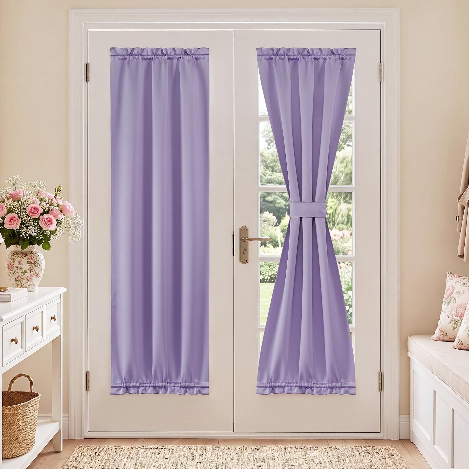 image:imageNICETOWN Stone Blue Blackout Door Curtains with Tieback for French WindowLavender