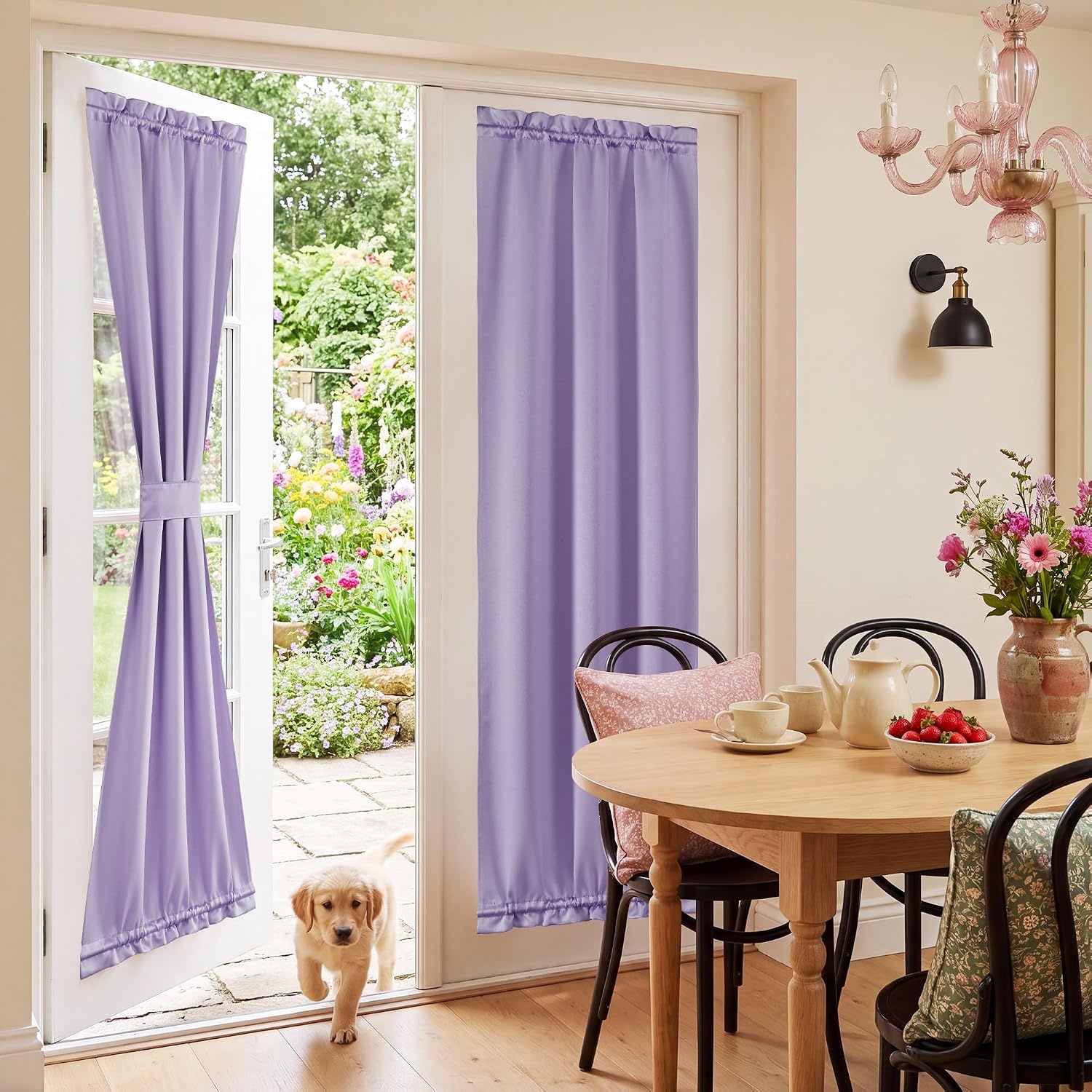 image:imageNICETOWN Stone Blue Blackout Door Curtains with Tieback for French WindowLavender