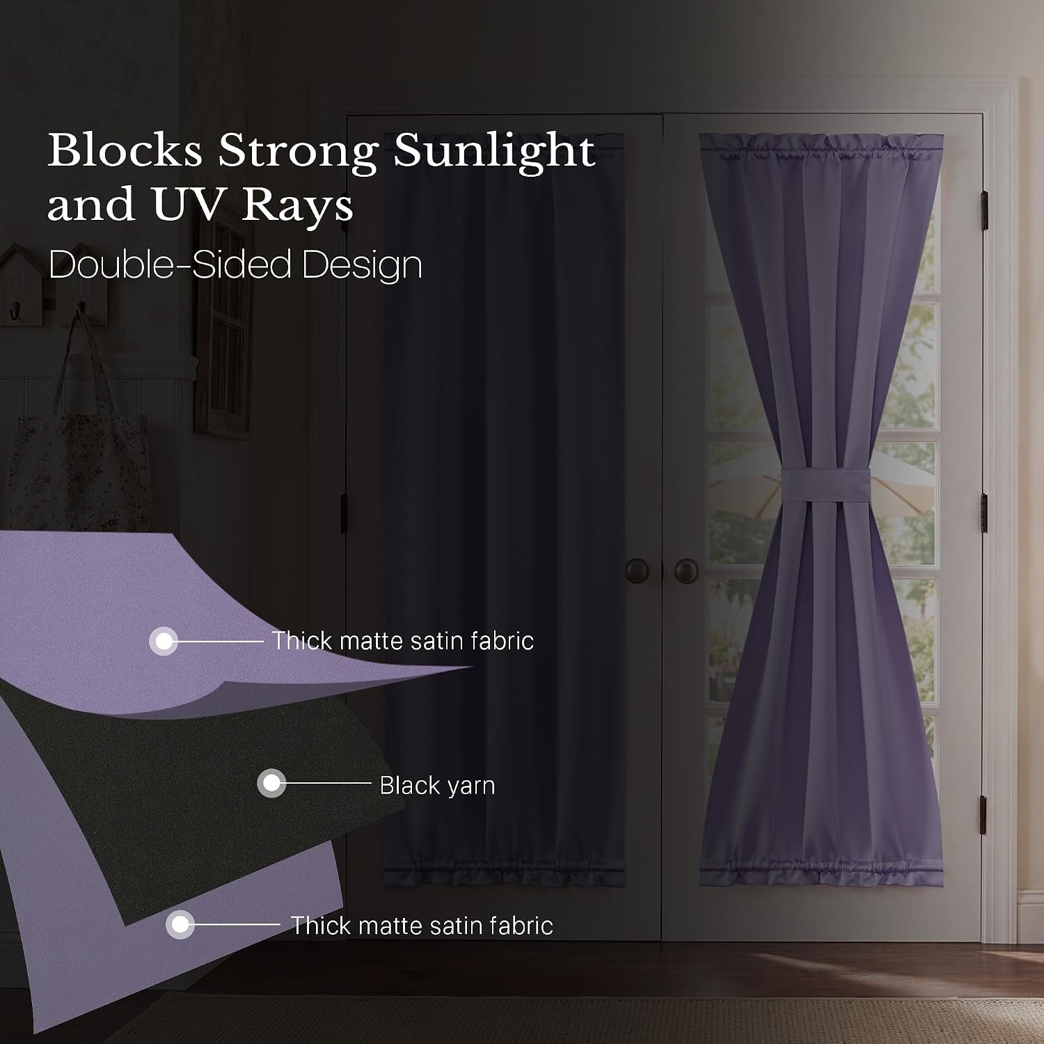 image:imageNICETOWN Stone Blue Blackout Door Curtains with Tieback for French WindowLavender