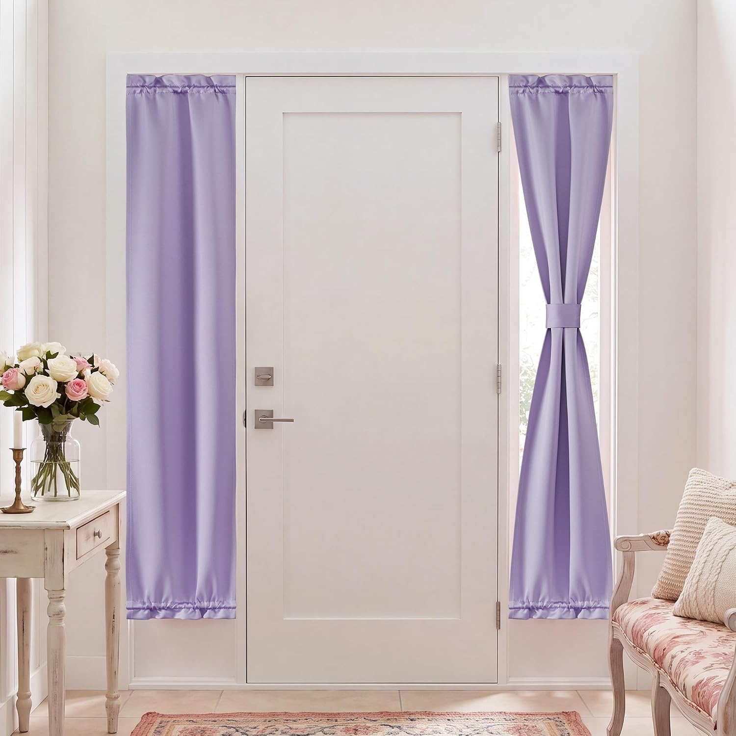 image:imageNICETOWN Stone Blue Blackout Door Curtains with Tieback for French WindowLavender