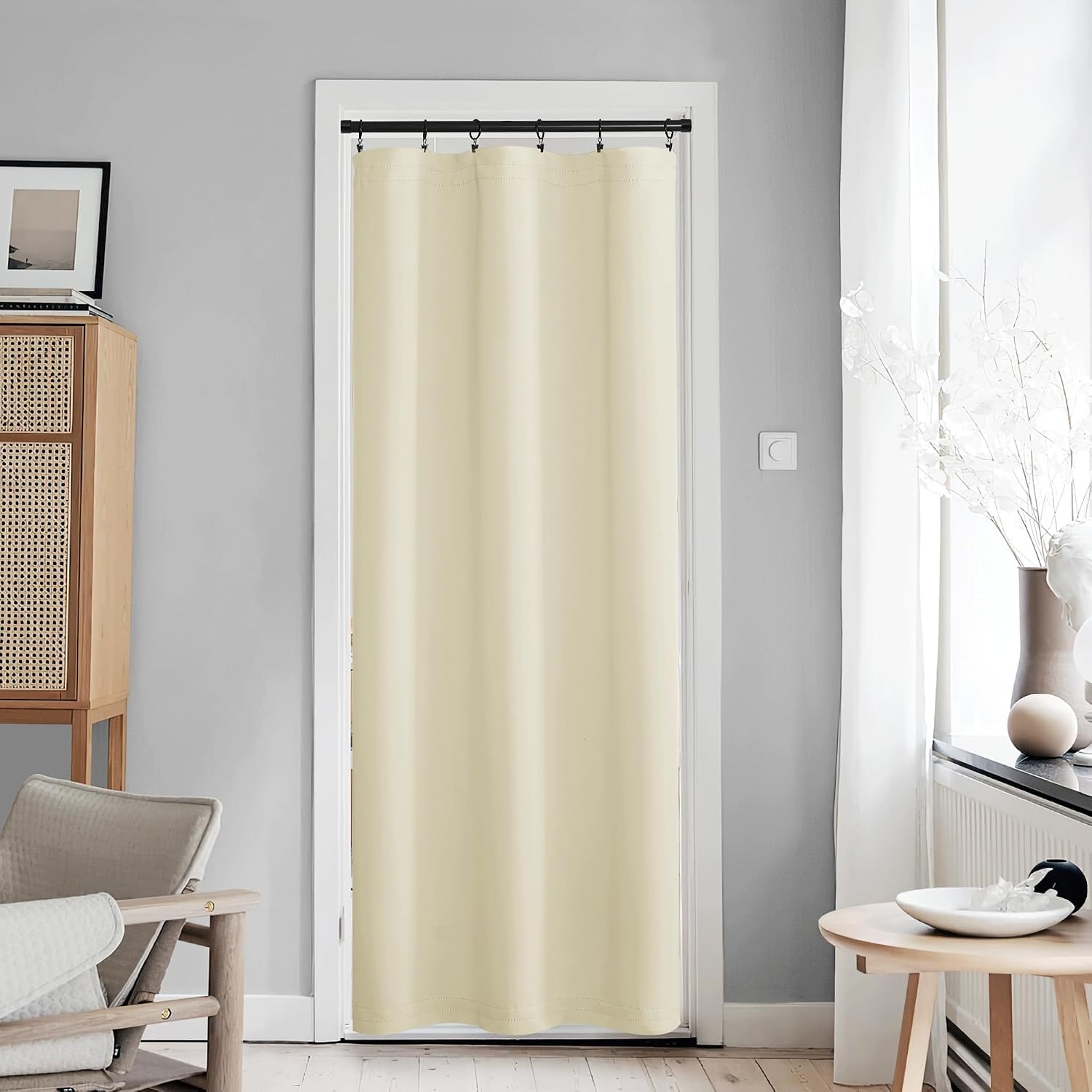 image:imageNICETOWN Stone Blue Blackout Door Curtains with Tieback for French WindowLight Beige